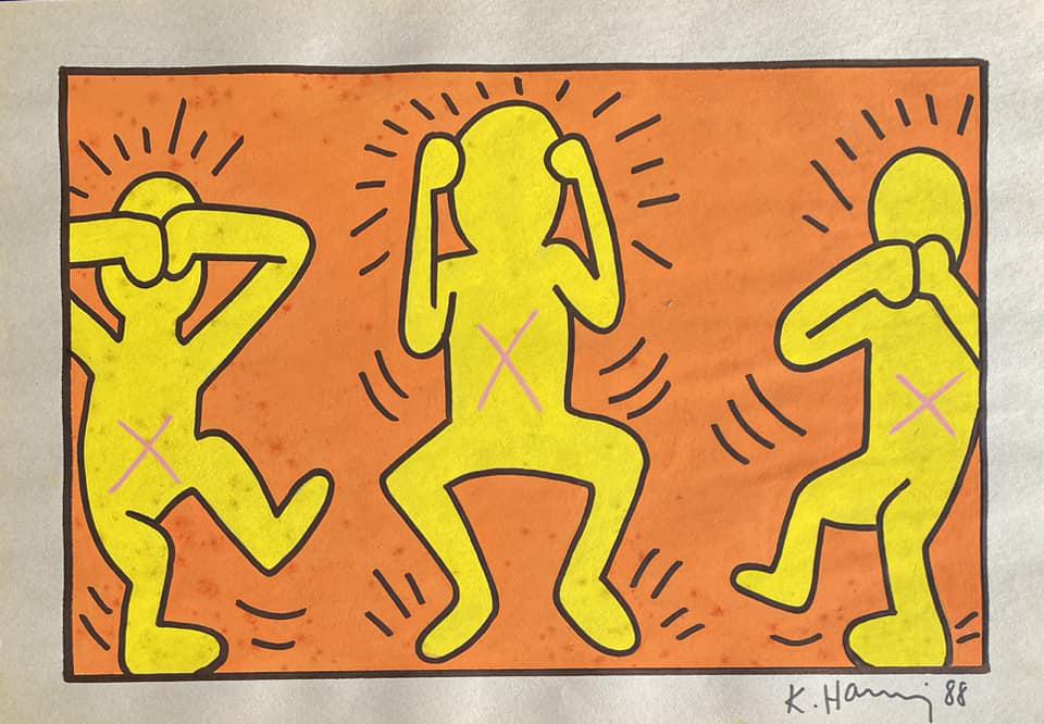 Keith Haring mixed media drawing (in the style of): In the style of Keith Haring Drawing on paper 11 3/4 x 8 1/4 in. Keith Haring was born in 1958 in Reading, Pennsylvania, and grew up in Kutztown, a nearby town. He died in New York in 1990. ... In 198