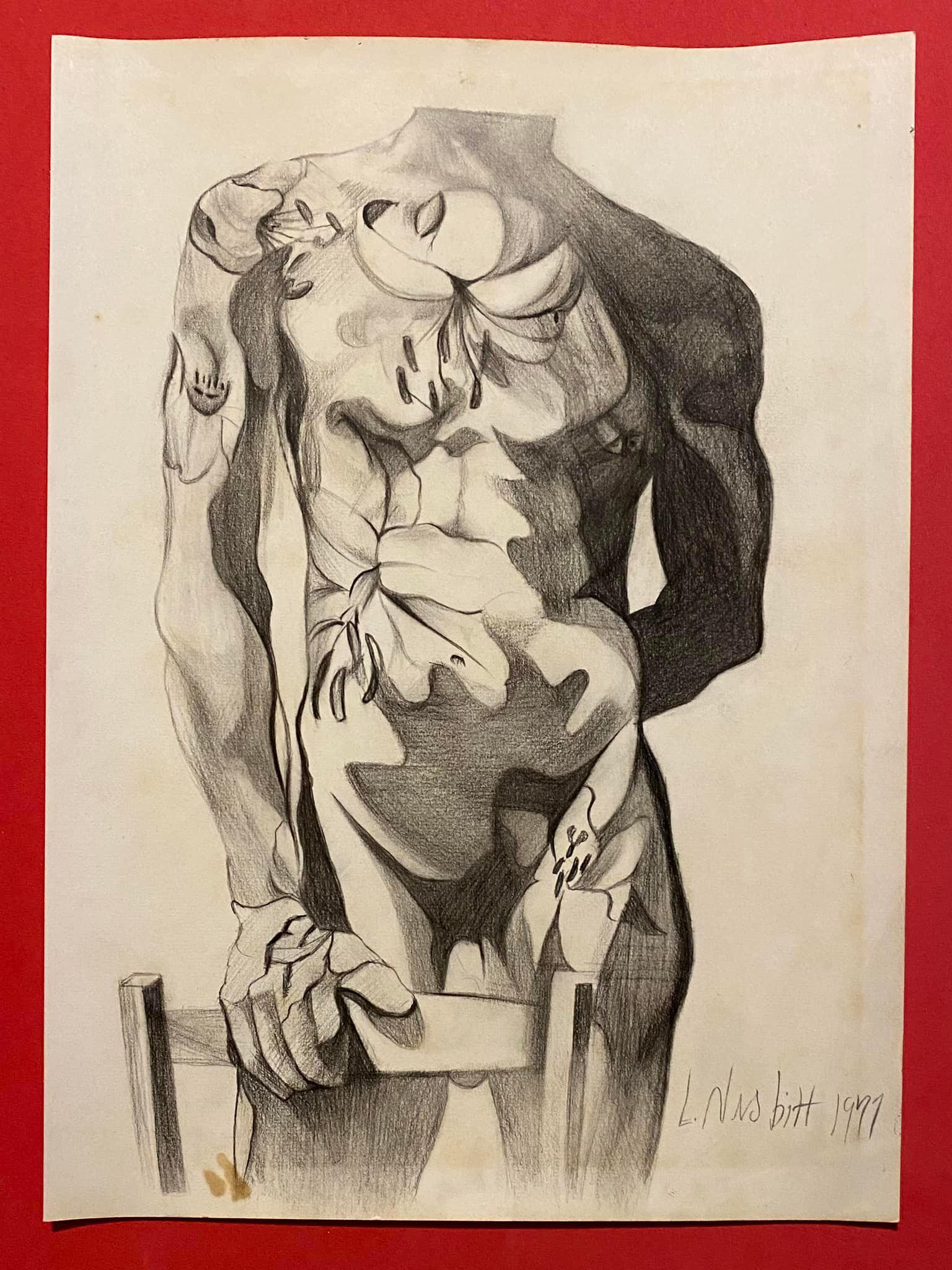 LOWELL NESBITT NUDE (1933-1993) (in the style of): In the style of Lowell Nesbitt Drawing on paper 11 3/4 x 8 1/2 in. Lowell Blair Nesbitt was an American painter, draughtsman, printmaker, and sculptor. He served as the official artist for the NASA Ap