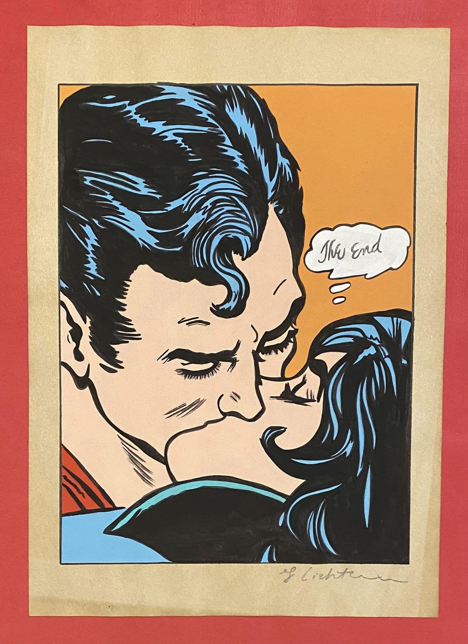 Roy Lichtenstein drawing (in the style of): In the style of Roy Lichtenstein Drawing on Paper 11 3/4 x 8 1/4 in. Roy Fox Lichtenstein was an American pop painter of pop art, graphic artist and sculptor, known above all for his large -scale inte