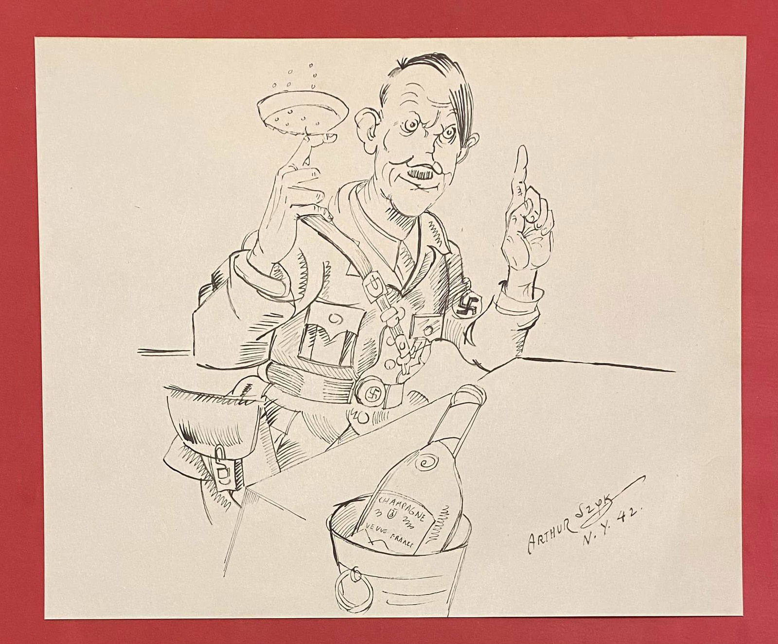 Arthur Szyk (in the style of): In the style of Arthur Szyk Drawing on paper 9 3/4 x 8 in. Arthur Szyk was a Polish artist who worked primarily as a book illustrator and political artist throughout his career. Arthur Szyk was born i