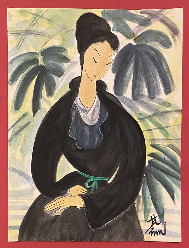 Lin Fengmian (in the style of): In the style of Lin Fengmian 11 1/2 x 8 1/2 in. Lin Fengmian, originally Lin Fengming, was a Chinese painter and is considered a pioneer of modern Chinese painting for mixing Chinese and Western style