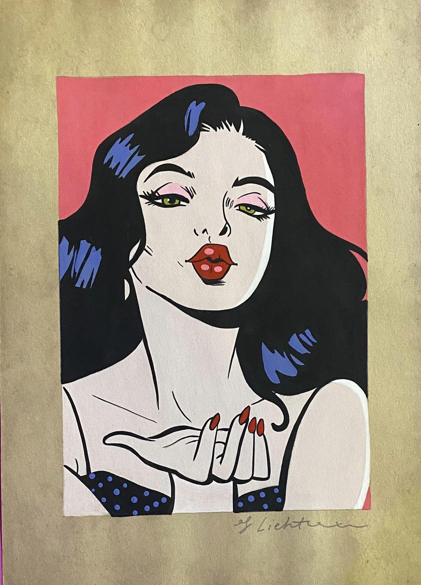 Roy Lichtenstein drawing (in the style of): In the style of Roy Lichtenstein Drawing on Paper 11 3/4 x 8 1/4 in. Roy Fox Lichtenstein was an American pop painter of pop art, graphic artist and sculptor, known above all for his large -scale inte