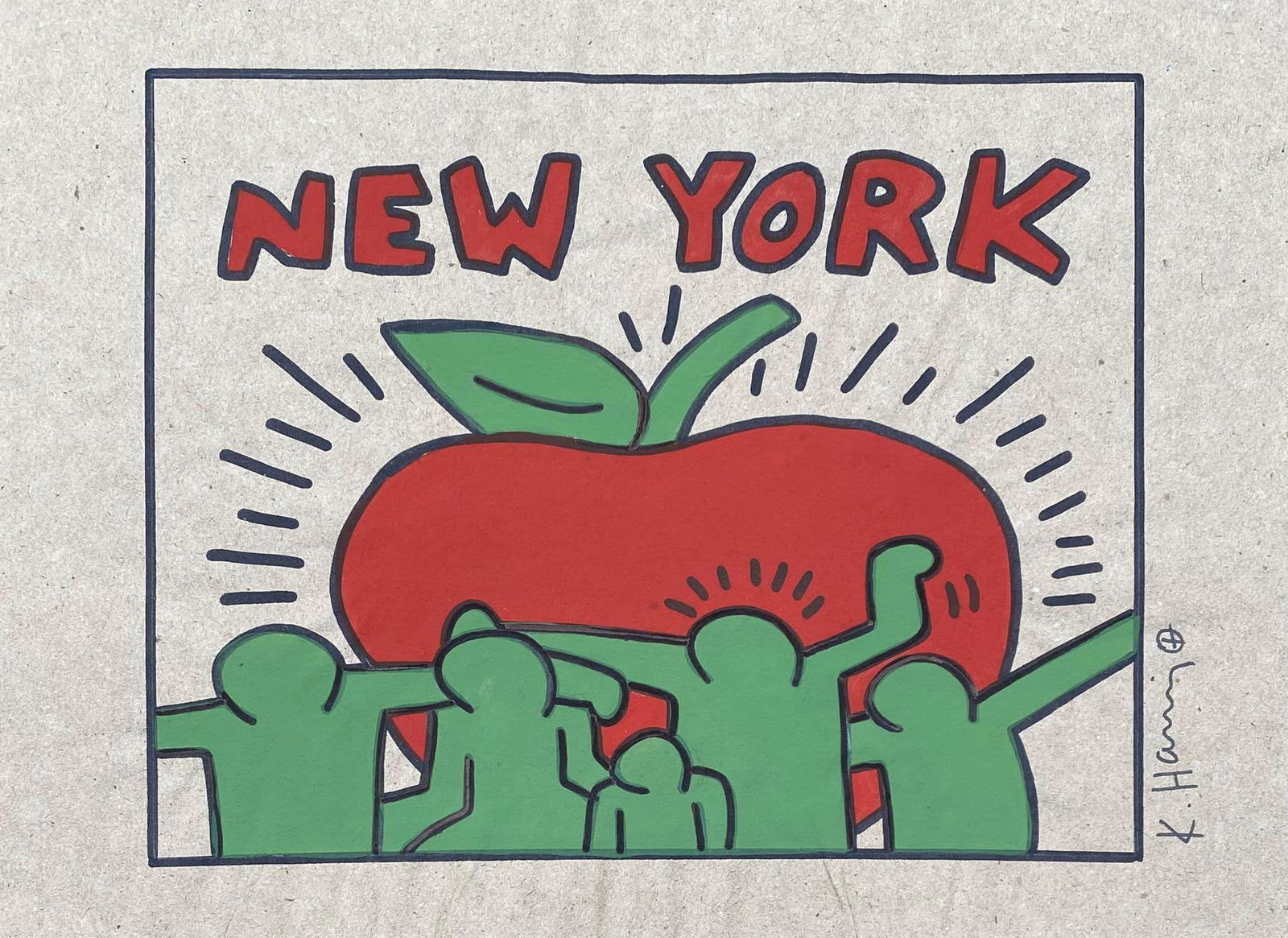 Keith Haring mixed media drawing (in the style of): In the style of Keith Haring Drawing on paper 11 3/4 x 8 1/4 in. Keith Haring was born in 1958 in Reading, Pennsylvania, and grew up in Kutztown, a nearby town. He died in New York in 1990. ... In 198