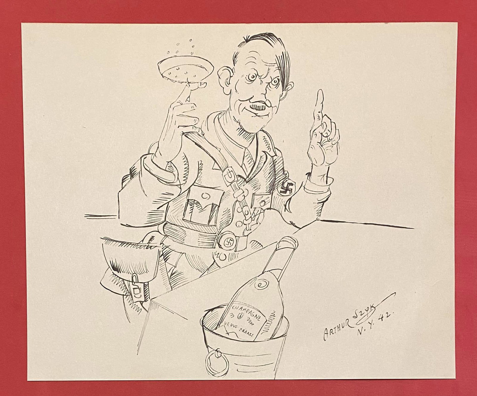 Arthur Szyk (in the style of): In the style of Arthur Szyk Drawing on paper 9 3/4 x 8 in. Arthur Szyk was a Polish artist who worked primarily as a book illustrator and political artist throughout his career. Arthur Szyk was born i