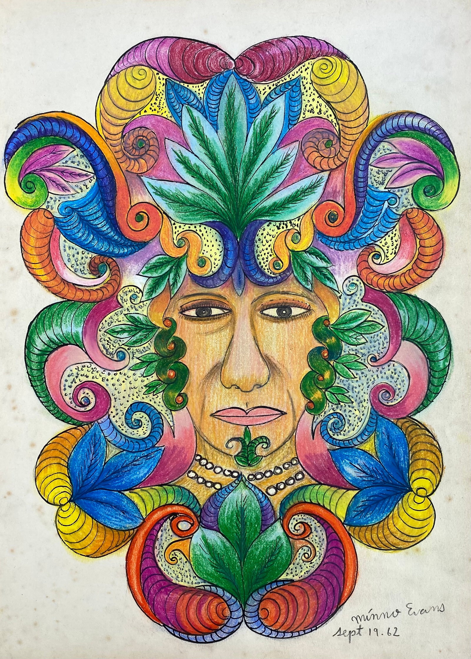 Minnie Evans (In The Style of): Minnie Evans was an African-American artist who worked in the United States from the 1940s to the 1980s. Evans used different types of media in her work, including oils and graphite, but began using w