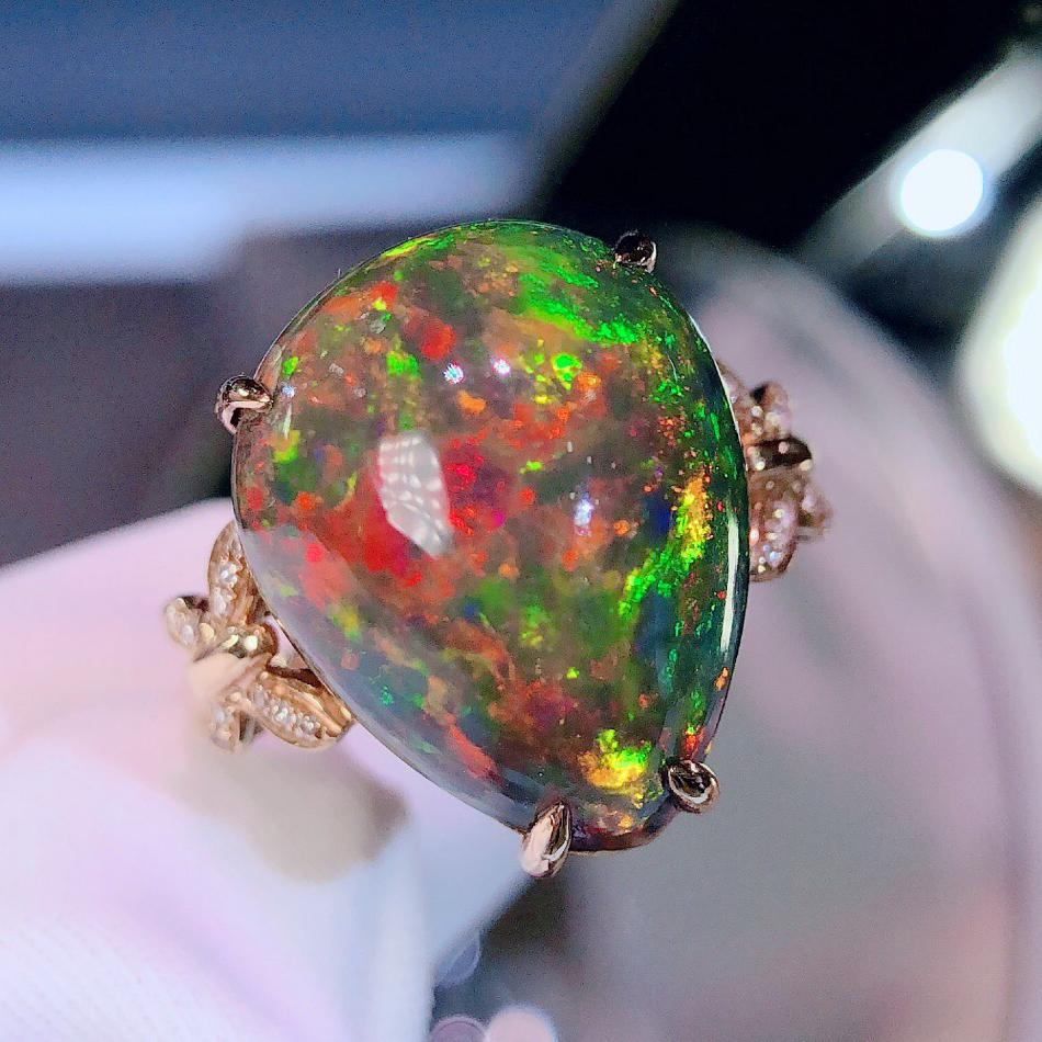 18K Rose Gold 12.2 CT Opal & Diamond Ring (1 of 7)