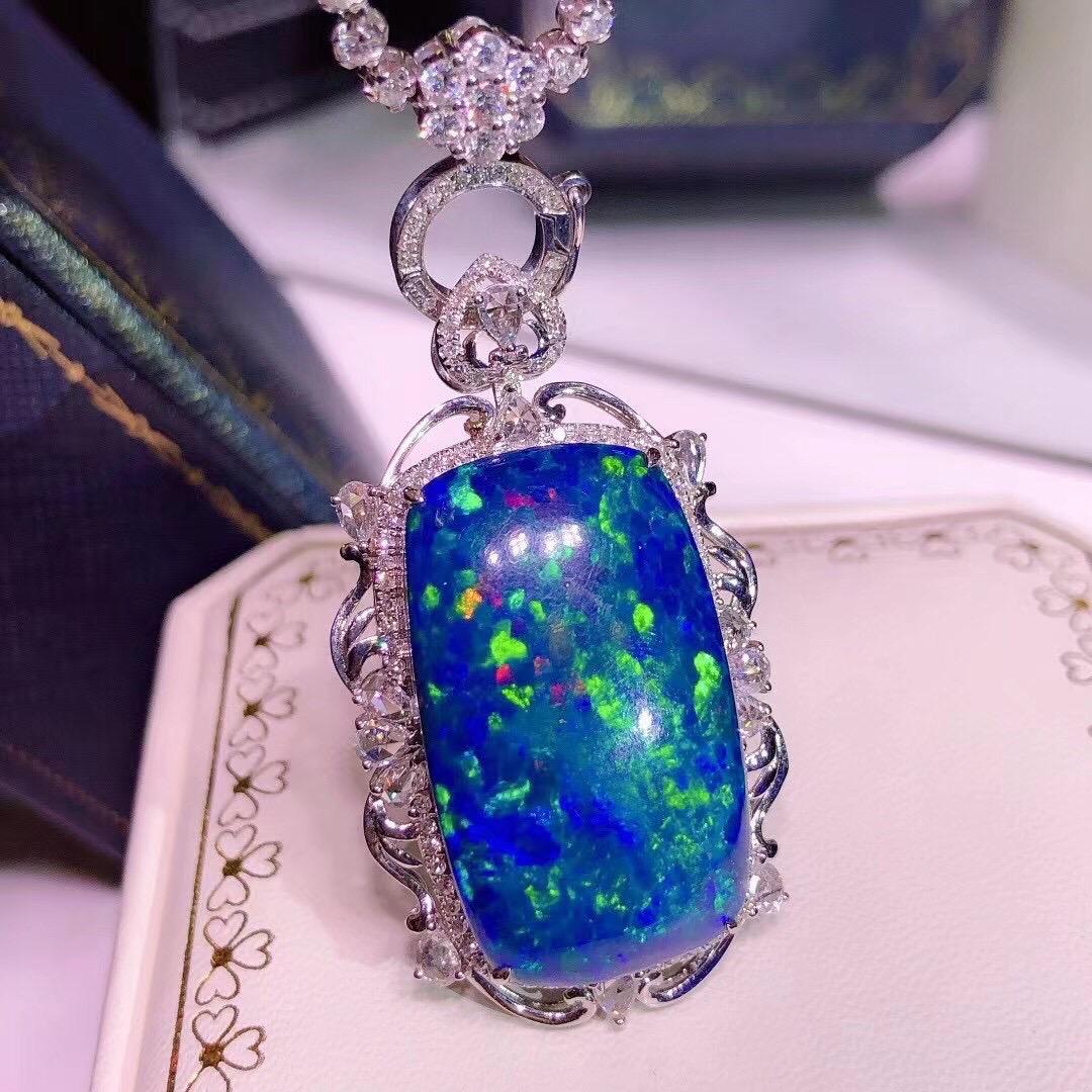 18K White Gold 22.05 CT Opal & Diamond Pendant (1 of 10)