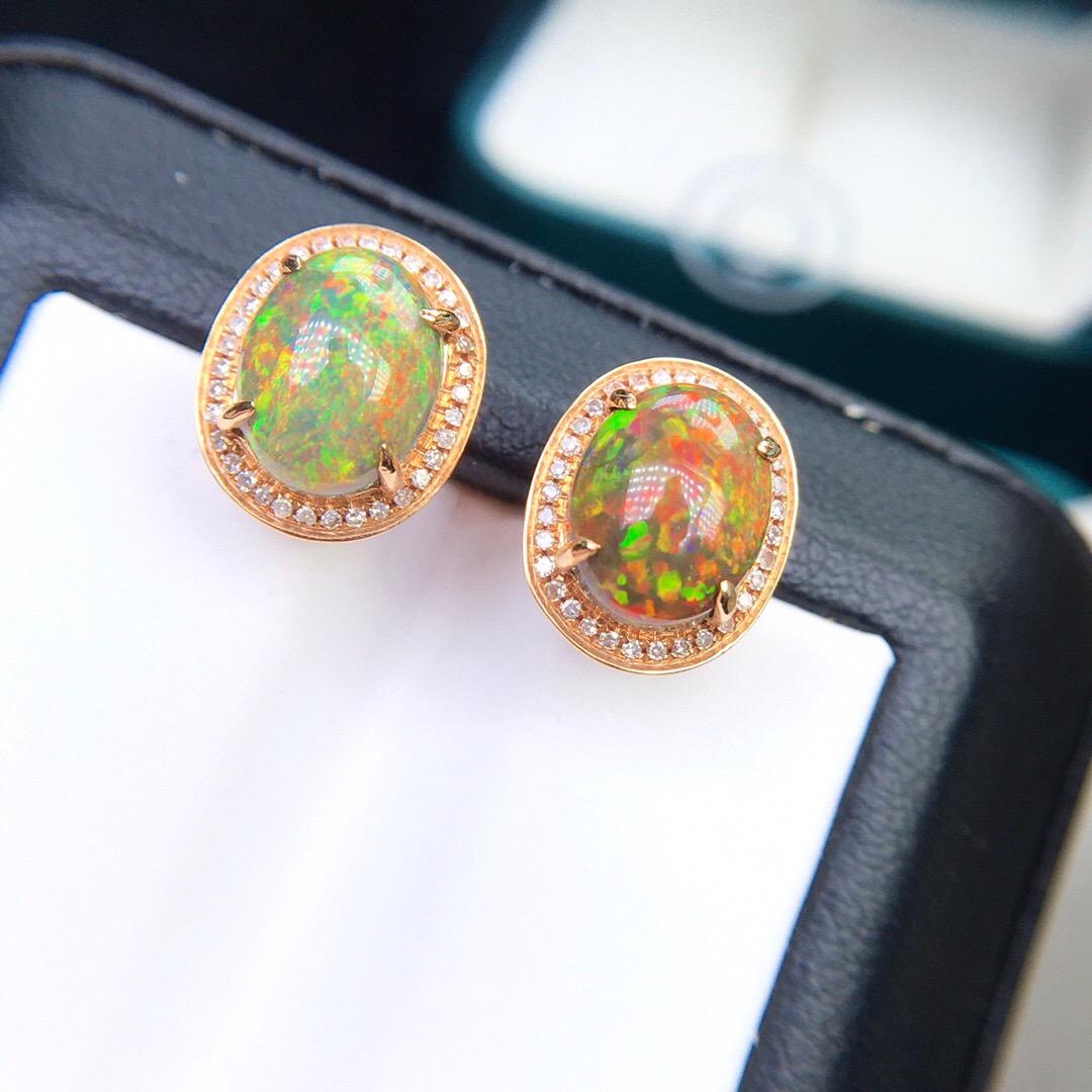 18K Rose Gold 3.5 CT Opal & Diamond Earrings (1 of 7)