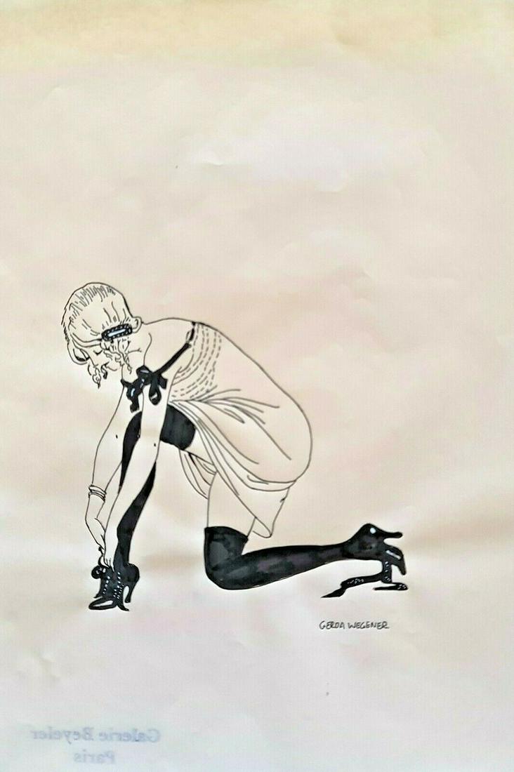 Gerda Wegener (Drawing on paper) In the style of: In the style of Gerda Wegener (15 March 1886 - 28 July 1940) was a Danish illustrator and painter. Wegener is known for her fashion illustrations and later her paintings that pushed the boundaries her