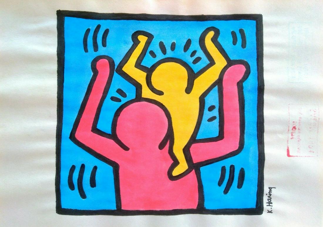 Keith Haring (Drawing on paper) In the style of: IIn the style of Keith Haring (May 4, 1958 - February 16, 1990) was an American artist whose pop art emerged from the New York City graffiti subculture of the 1980s. His animated imagery has "become a