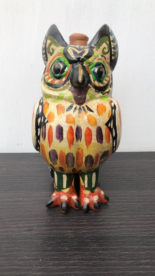 Pablo Picasso (Owl Sculpture Hand Painted in Oil) 8.5in H  x 7.5in W x 5in L In the style of (1 of 4)