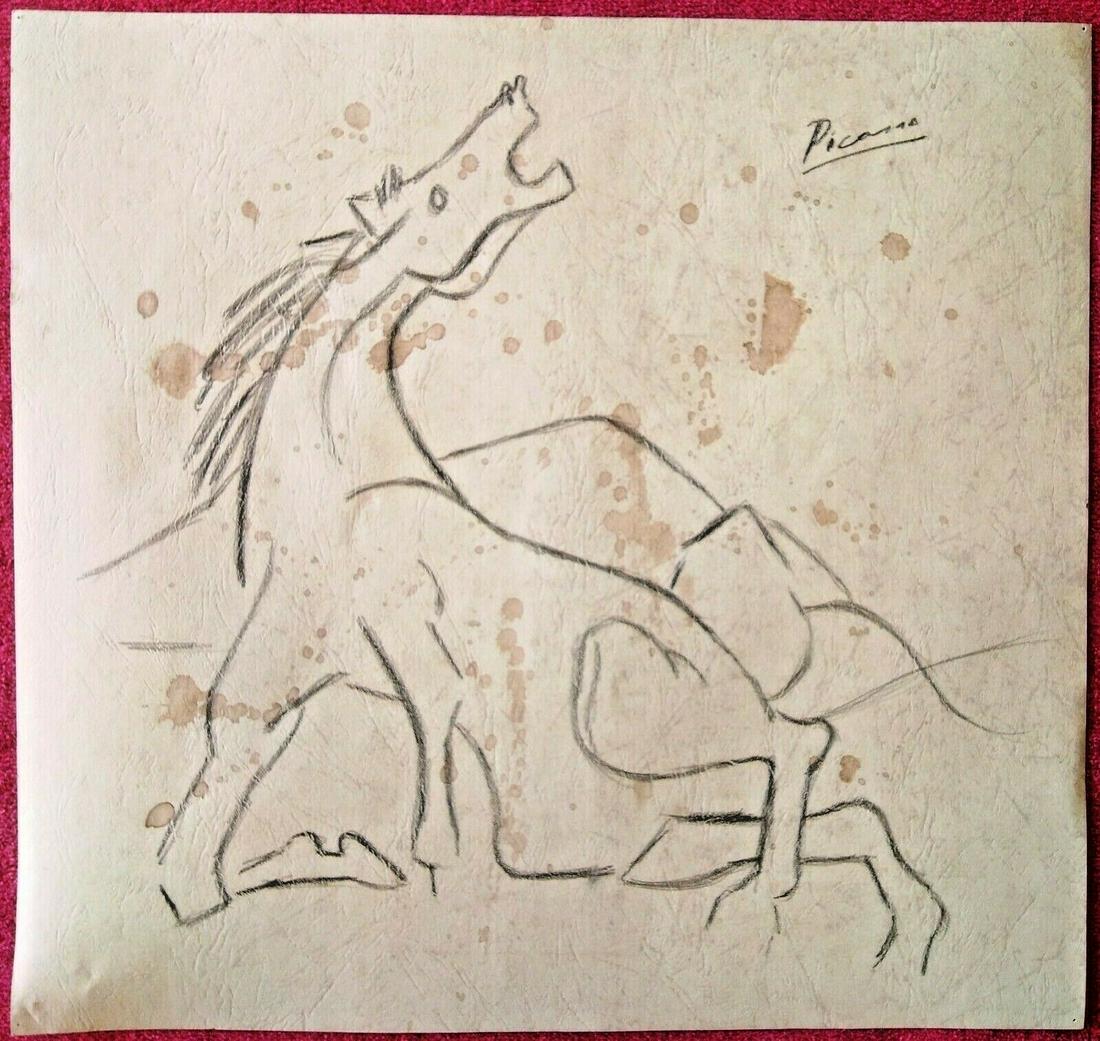 Pablo Picasso (Drawing on cardboard) 35cm x 33cm In the style of: In the style of Pablo Picasso (25 October 1881 - 8 April 1973) was a Spanish painter, sculptor, printmaker, ceramicist and theatre designer who spent most of his adult life in France. Regarded as one 
