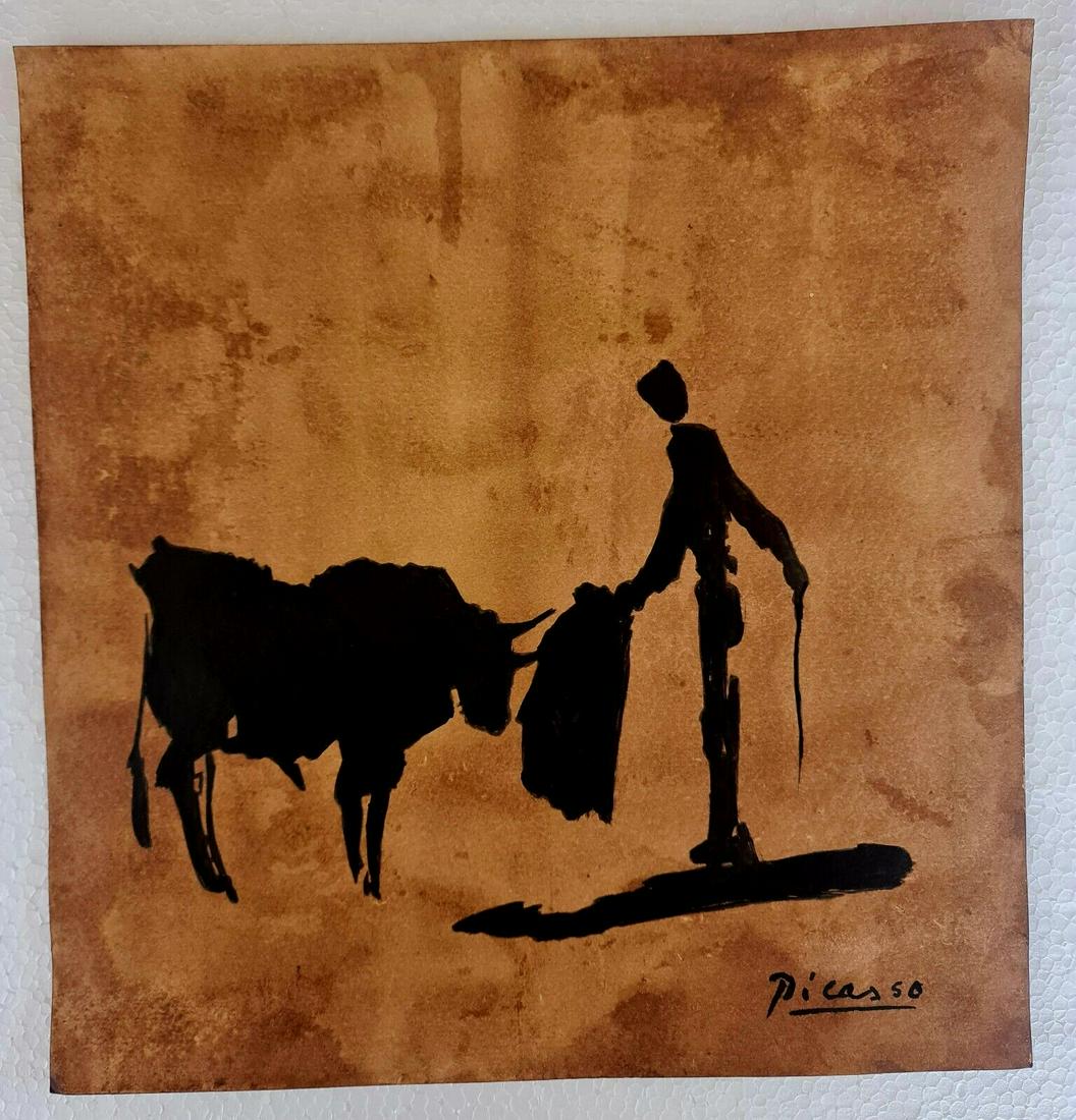 Pablo Picasso (Drawing on cardboard) 35cm x 33cm In the style of: In the style of Pablo Picasso (25 October 1881 - 8 April 1973) was a Spanish painter, sculptor, printmaker, ceramicist and theatre designer who spent most of his adult life in France. Regarded as one 