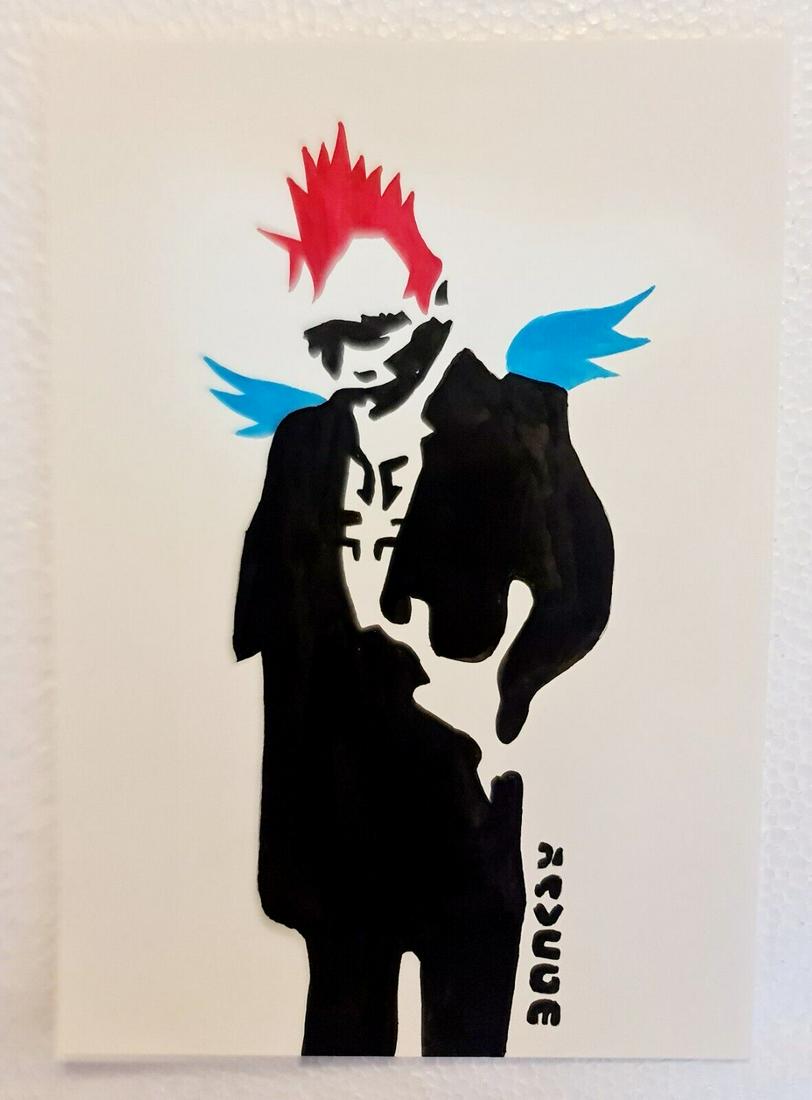 Banksy Handmade Ink Drawing On Carboard, 21cm x 30cm A4  In the style of (1 of 2)