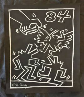 Keith Haring Handmade Mixed Technics Drawing On Carboard, 30X35cm In the style of: In the style of Keith Haring (May 4, 1958 - February 16, 1990) was an American artist whose pop art emerged from the New York City graffiti subculture of the 1980s. His animated imagery has "become a