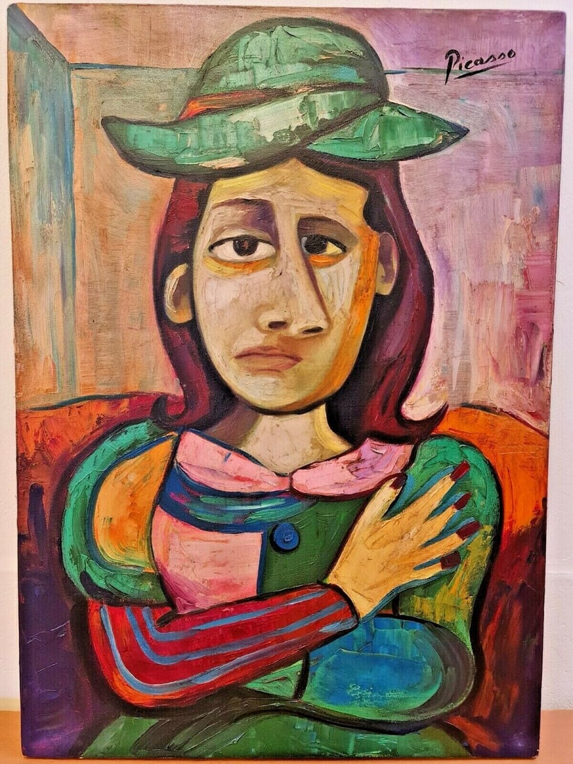 Pablo Picasso (Oil on Canvas) 50 x70 cm In the style of: In the style of Pablo Picasso (25 October 1881 - 8 April 1973) was a Spanish painter, sculptor, printmaker, ceramicist and theatre designer who spent most of his adult life in France. Regarded as one 