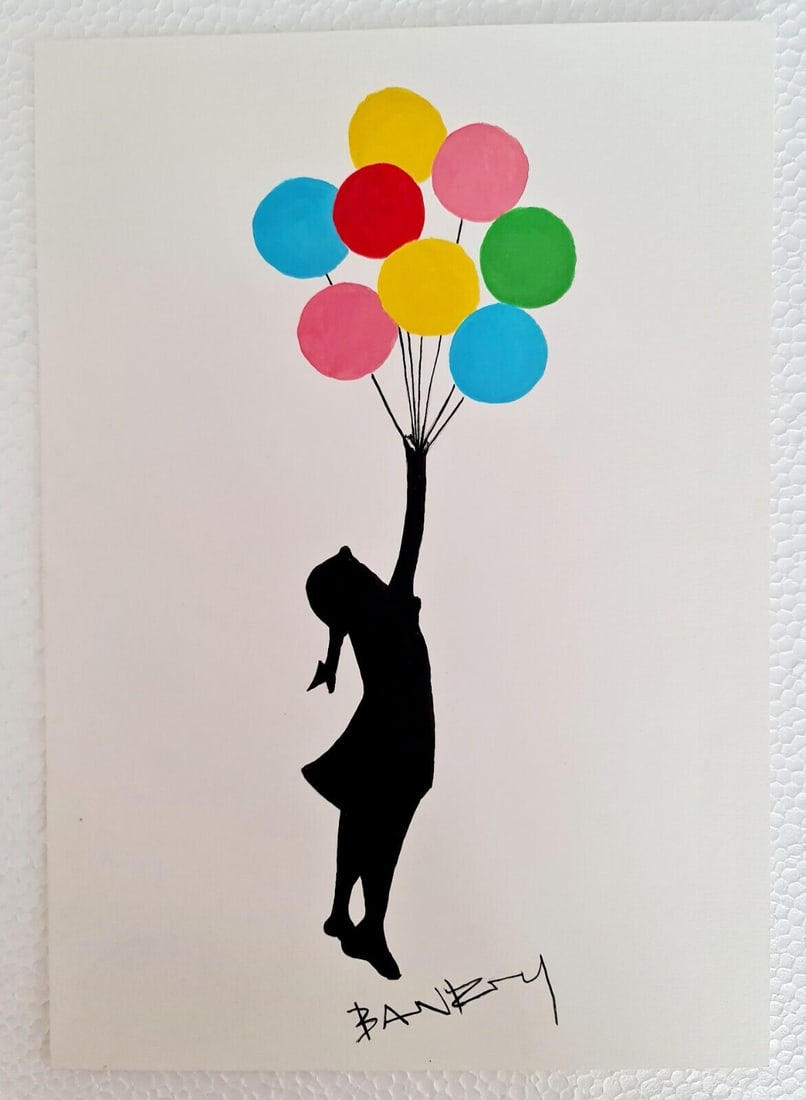 Banksy Handmade Ink Drawing On Carboard, 21cm x 30cm A4  In the style of (1 of 2)