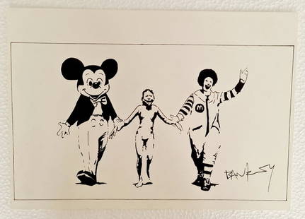 Banksy Handmade Ink Drawing On Carboard, 21cm x 30cm A4 In the style of: In the style of Banksy (Born 1974) is a contemporary British street artist and activist who, despite his international fame, has maintained an anonymous identity. Aimed as a form of cultural criticism