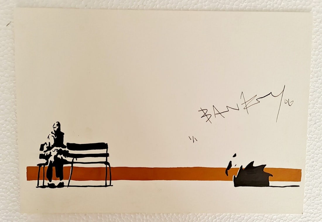 Banksy Handmade Ink Drawing On Carboard, 21cm x 30cm A4  In the style of (1 of 2)