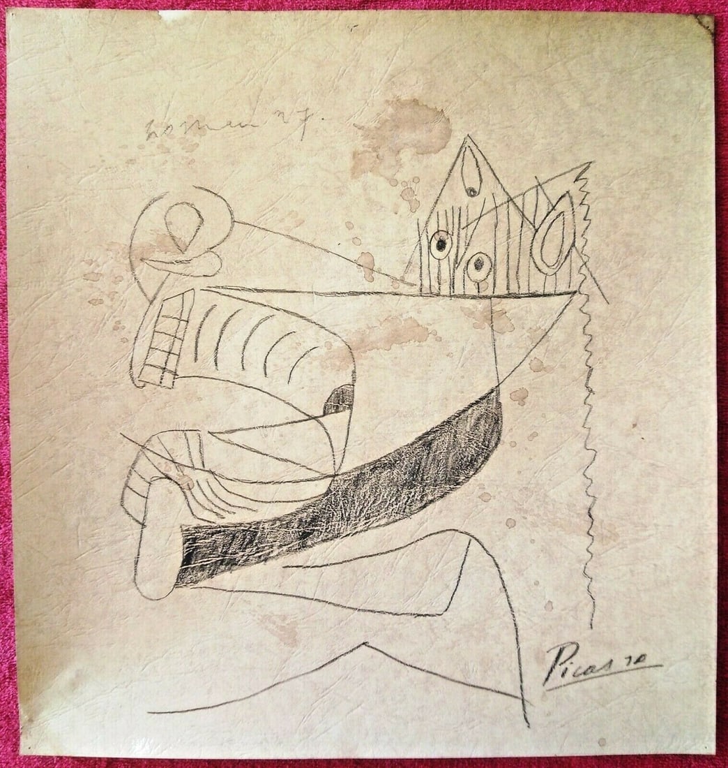 Pablo Picasso (Drawing on cardboard) 35cm x 33cm In the style of: In the style of Pablo Picasso (25 October 1881 - 8 April 1973) was a Spanish painter, sculptor, printmaker, ceramicist and theatre designer who spent most of his adult life in France. Regarded as one 