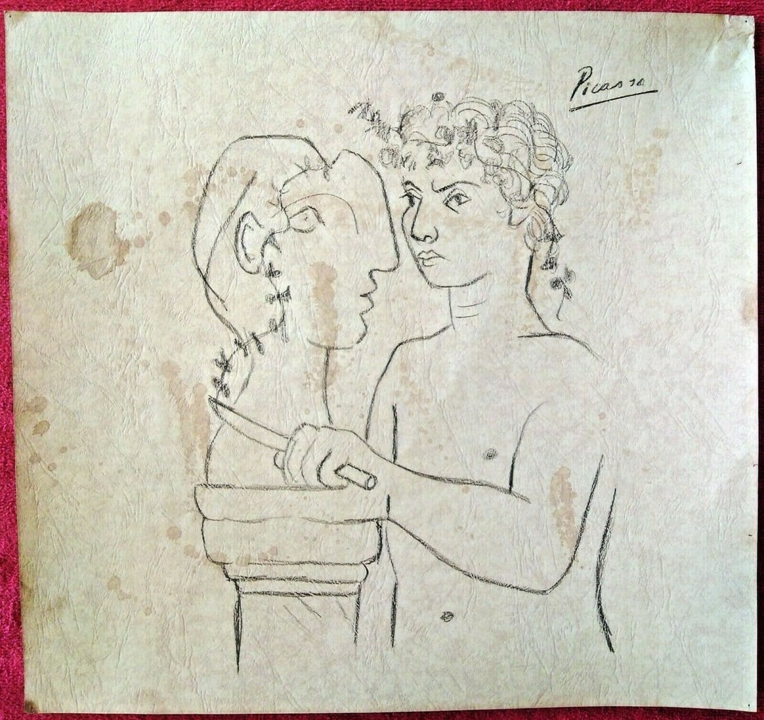 Pablo Picasso (Drawing on cardboard) 35cm x 33cm In the style of: In the style of Pablo Picasso (25 October 1881 - 8 April 1973) was a Spanish painter, sculptor, printmaker, ceramicist and theatre designer who spent most of his adult life in France. Regarded as one 