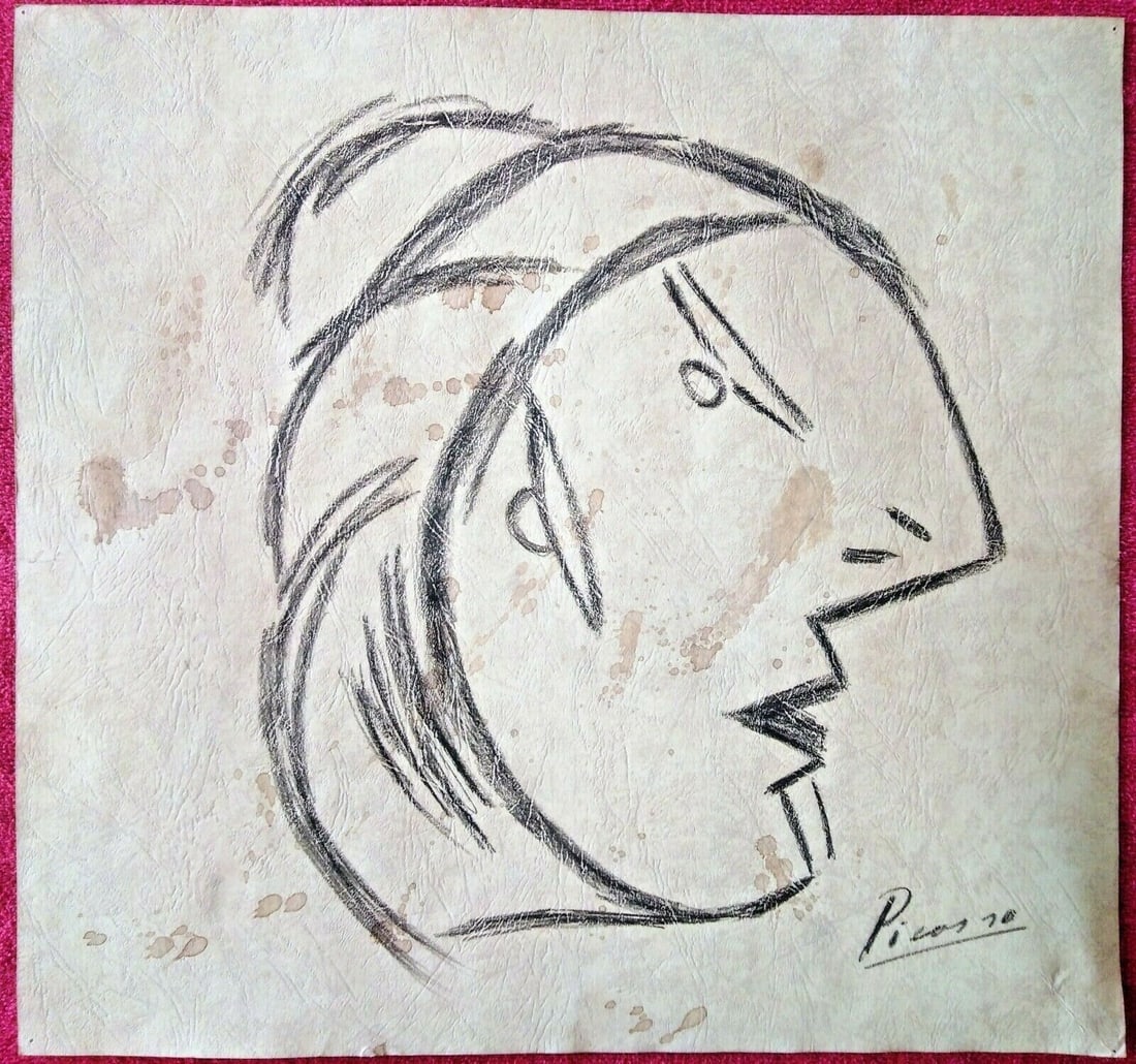 Pablo Picasso (Drawing on cardboard) 35cm x 33cm In the style of: In the style of Pablo Picasso (25 October 1881 - 8 April 1973) was a Spanish painter, sculptor, printmaker, ceramicist and theatre designer who spent most of his adult life in France. Regarded as one 