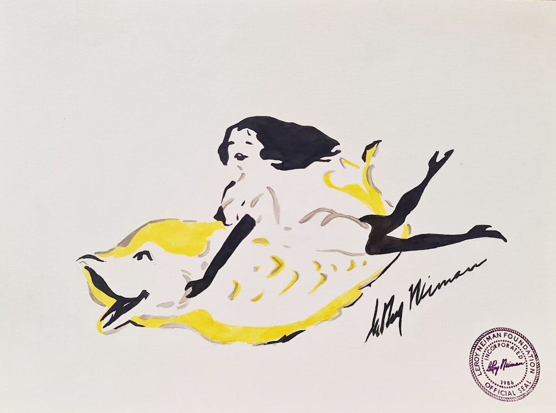 LeRoy Neiman Handmade Ink Drawing On Carboard, 21cm x 30cm A4 In the style of: In the style of LeRoy Neiman (June 8, 1921 - June 20, 2012) was an American artist known for his brilliantly colored, expressionist paintings and screenprints of athletes, musicians, and sporting even