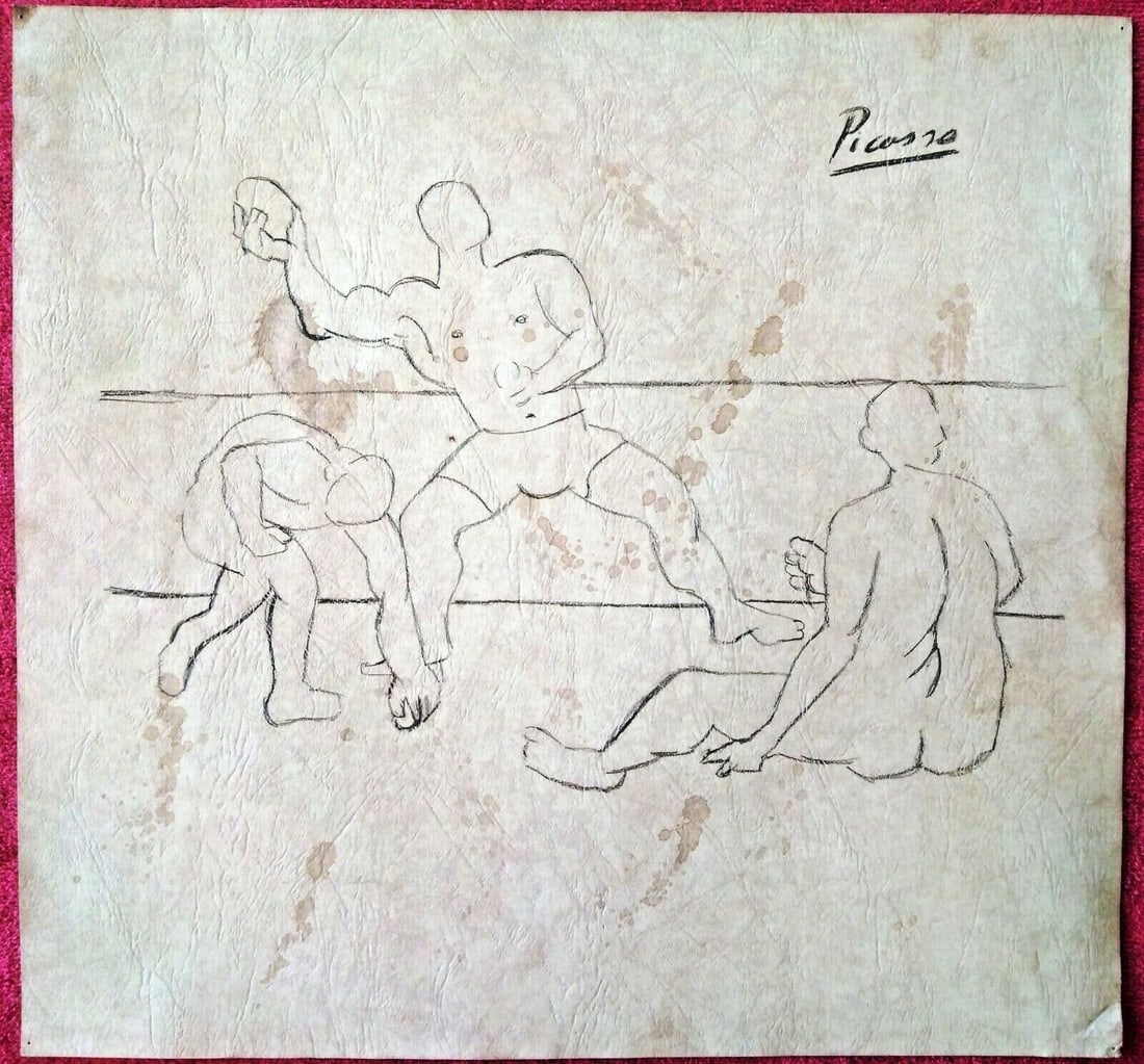 Pablo Picasso (Drawing on cardboard) 35cm x 33cm In the style of: In the style of Pablo Picasso (25 October 1881 - 8 April 1973) was a Spanish painter, sculptor, printmaker, ceramicist and theatre designer who spent most of his adult life in France. Regarded as one 