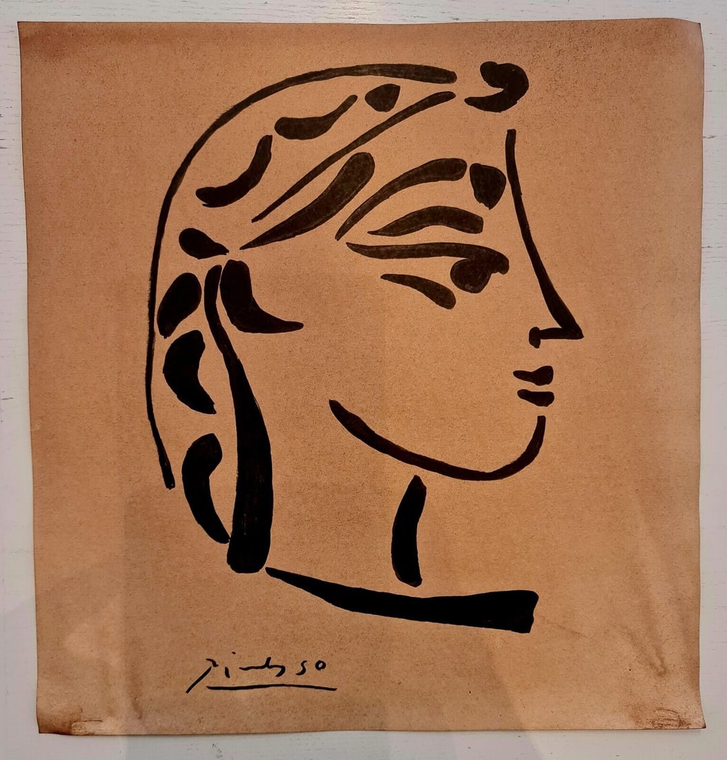 Pablo Picasso (Drawing on cardboard) 35cm x 33cm In the style of In the style of: In the style of Pablo Picasso (25 October 1881 - 8 April 1973) was a Spanish painter, sculptor, printmaker, ceramicist and theatre designer who spent most of his adult life in France. Regarded as one 