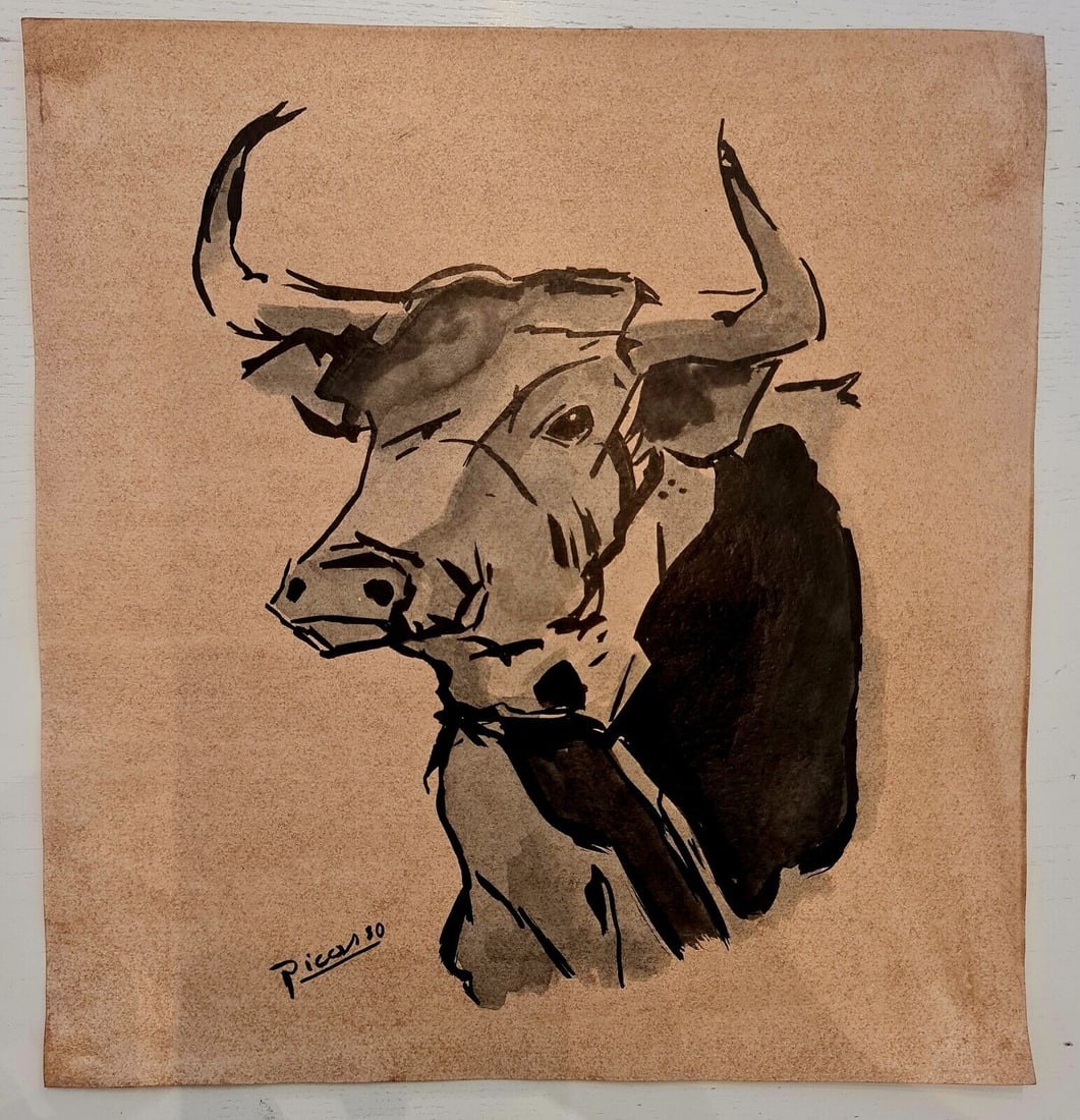 Pablo Picasso (Drawing on cardboard) 35cm x 33cm In the style of In the style of: In the style of Pablo Picasso (25 October 1881 - 8 April 1973) was a Spanish painter, sculptor, printmaker, ceramicist and theatre designer who spent most of his adult life in France. Regarded as one 