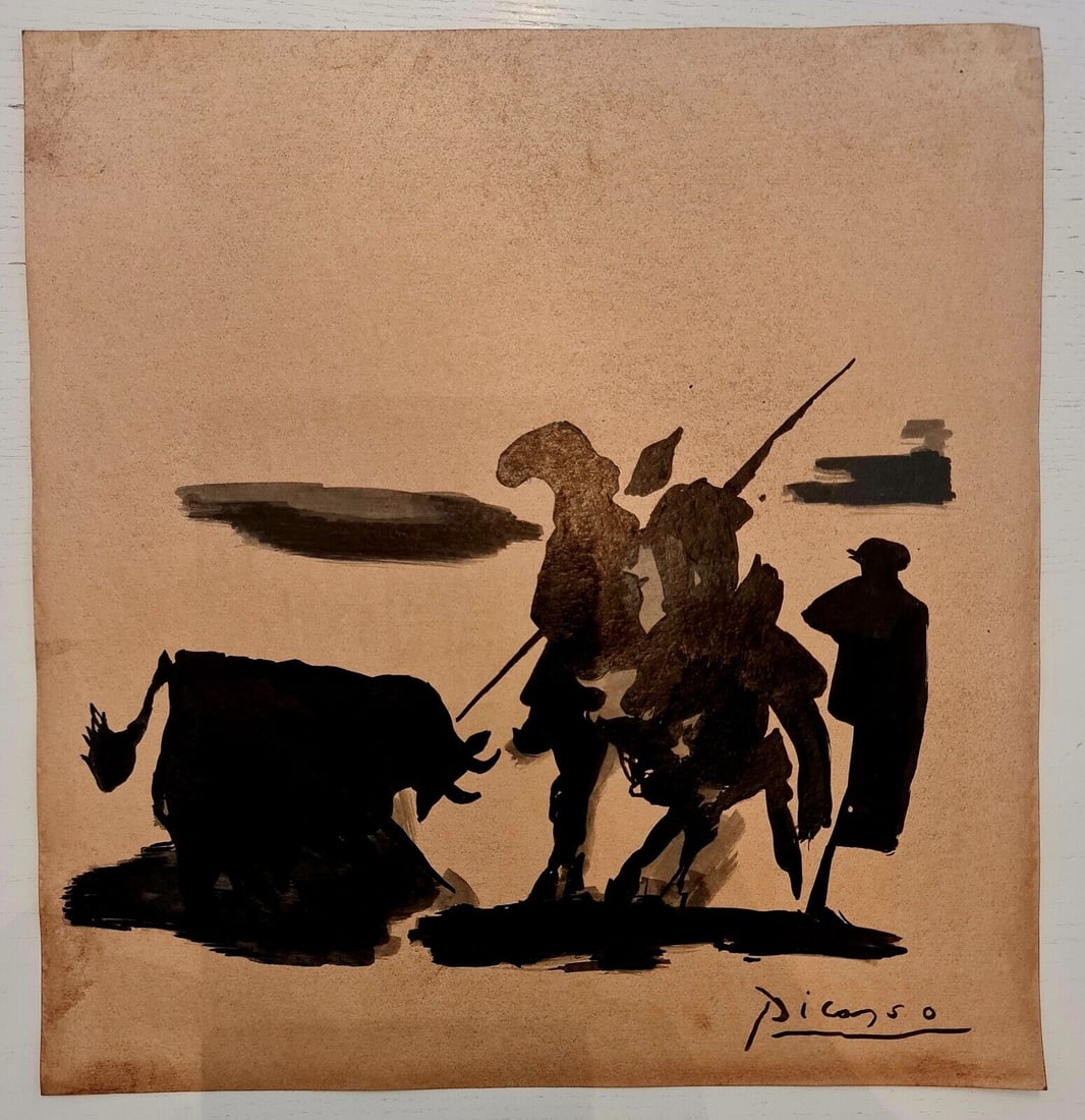 Pablo Picasso (Drawing on cardboard) 35cm x 33cm In the style of In the style of: In the style of Pablo Picasso (25 October 1881 - 8 April 1973) was a Spanish painter, sculptor, printmaker, ceramicist and theatre designer who spent most of his adult life in France. Regarded as one 