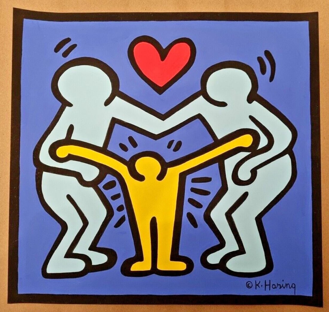 Keith Haring Handmade Drawing On Carboard, 30X35cm In the style of: In the style of Keith Haring (May 4, 1958 - February 16, 1990) was an American artist whose pop art emerged from the New York City graffiti subculture of the 1980s. His animated imagery has "become a
