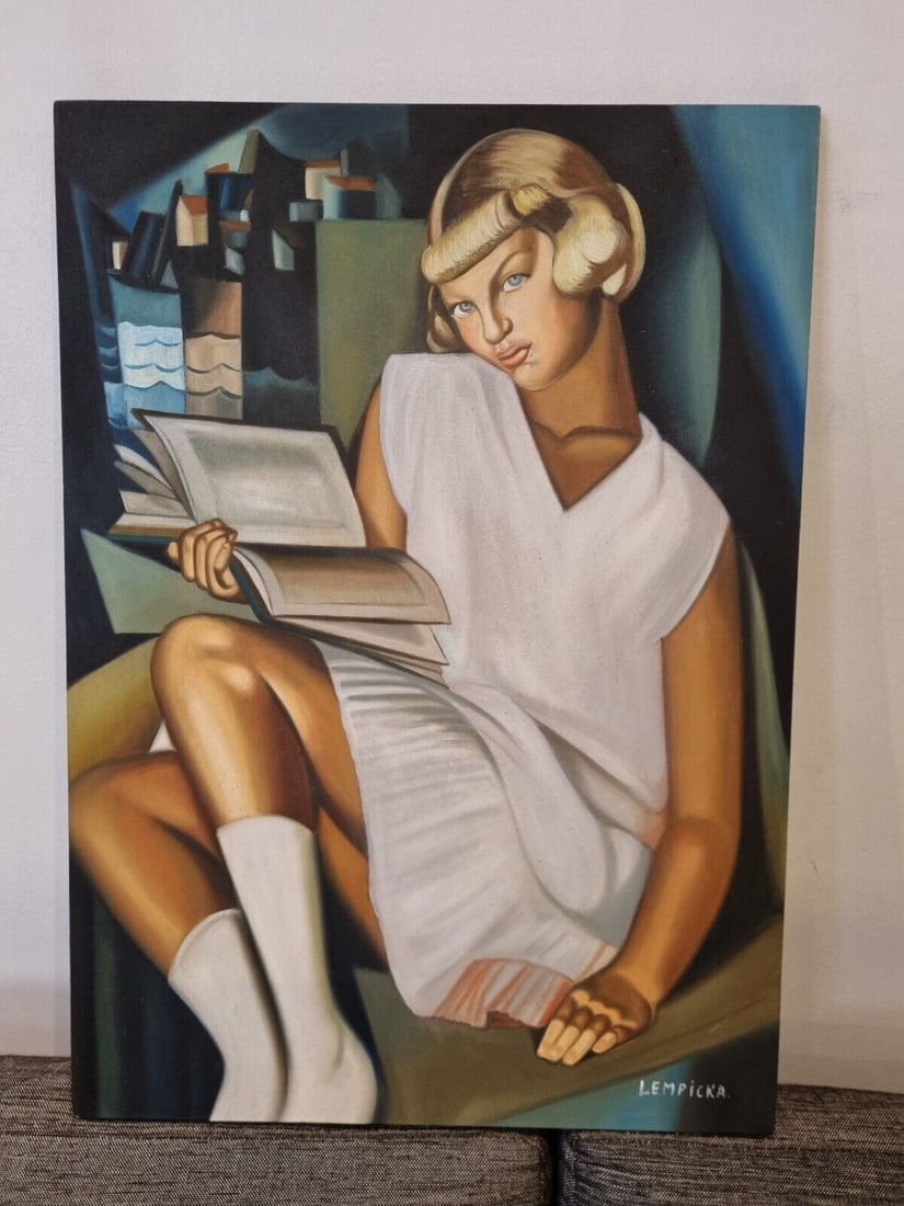 Tamara De Lempicka (Oil on Canvas) Frameless 50x70 cm In the style of: In the style of Tamara Lempicka (16 May 1898 - 18 March 1980). Polish painter who spent her working life in France and the United States. She is best known for her polished Art Deco portraits of arist