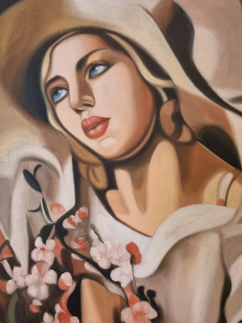 Tamara De Lempicka (Oil on Canvas) Frameless 50x70 cm In the style of: In the style of Tamara Lempicka (16 May 1898 - 18 March 1980). Polish painter who spent her working life in France and the United States. She is best known for her polished Art Deco portraits of arist