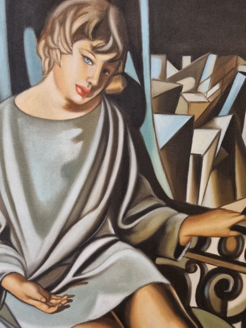 Tamara De Lempicka (Oil on Canvas) Frameless 50x70 cm In the style of: In the style of Tamara Lempicka (16 May 1898 - 18 March 1980). Polish painter who spent her working life in France and the United States. She is best known for her polished Art Deco portraits of arist