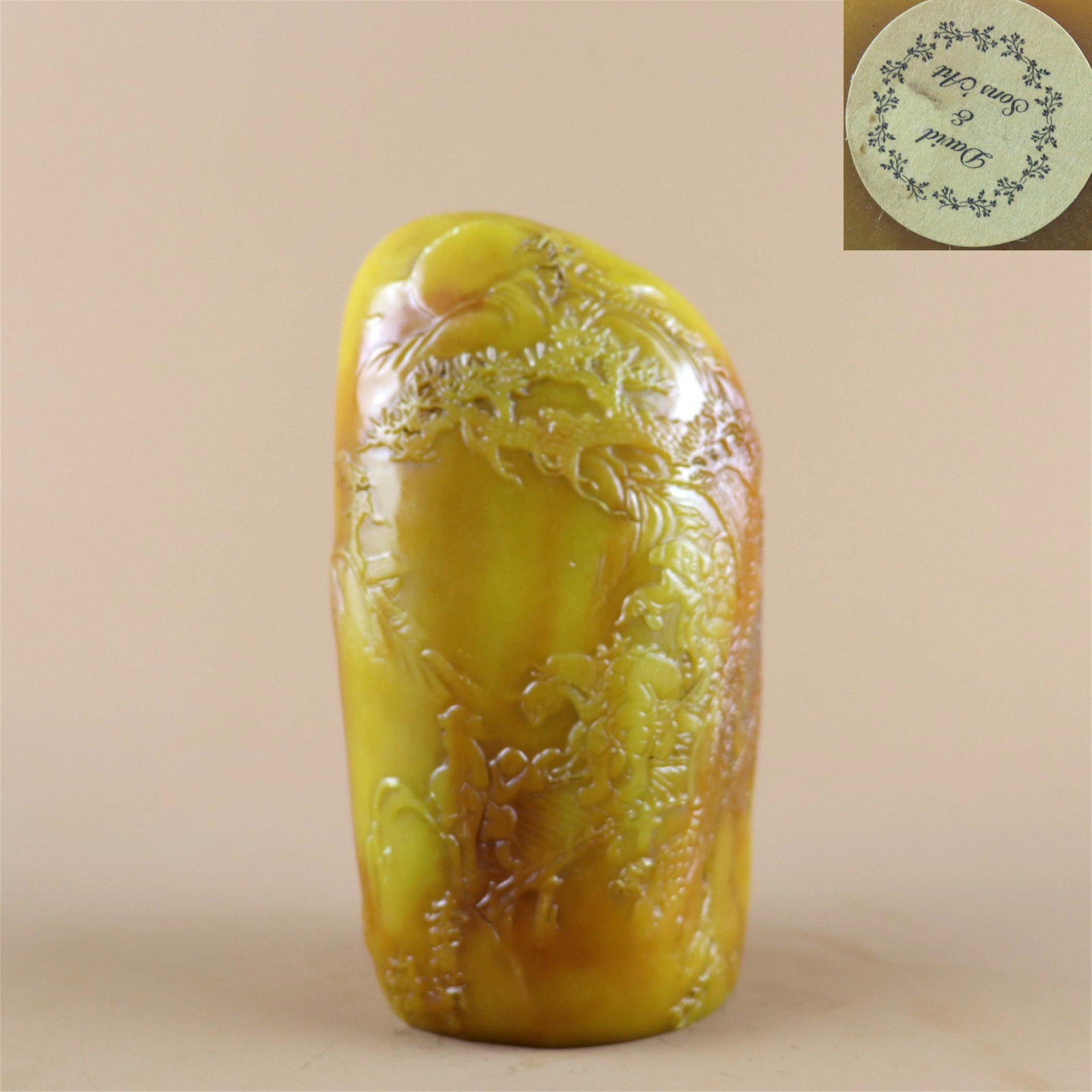 A Chinese Shoushan Stone Decoration with Figure and: A Chinese Shoushan Stone Decoration with Figure and Story , Ht. 14.2cm, Wd. 7cm,