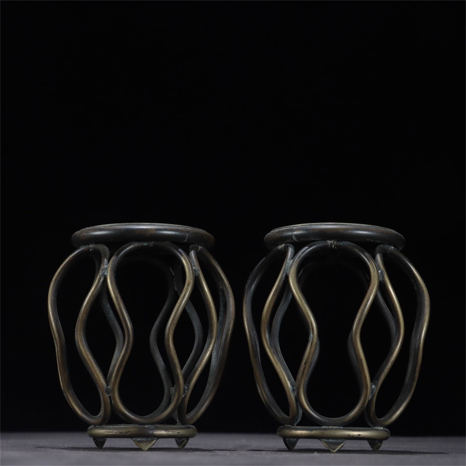 A Pair of Chinese Bronze Tea Tables: A Pair of Chinese Bronze Tea Tables, Ht. 9.3cm, Wd. 7.3cm,