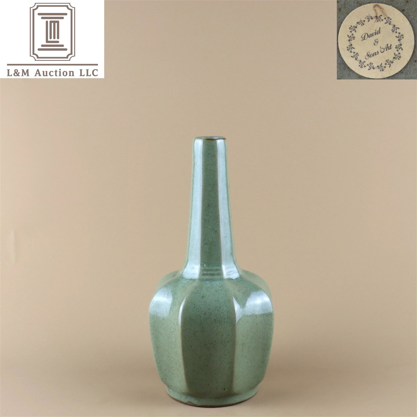 A Chinese Yue Kiln Porcelain Long Neck Vase: A Chinese Yue Kiln Porcelain Long Neck Vase, Ht. 20cm, Wd. 10cm,
