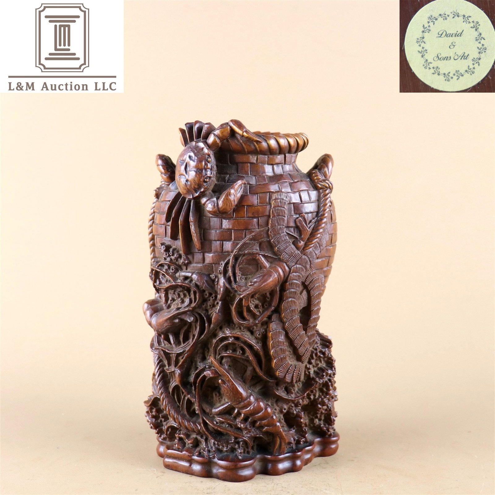 A Chinese Carved Boxwood Brush Pot: A Chinese Carved Boxwood Brush Pot, Ht. 16cm, Wd. 9cm,