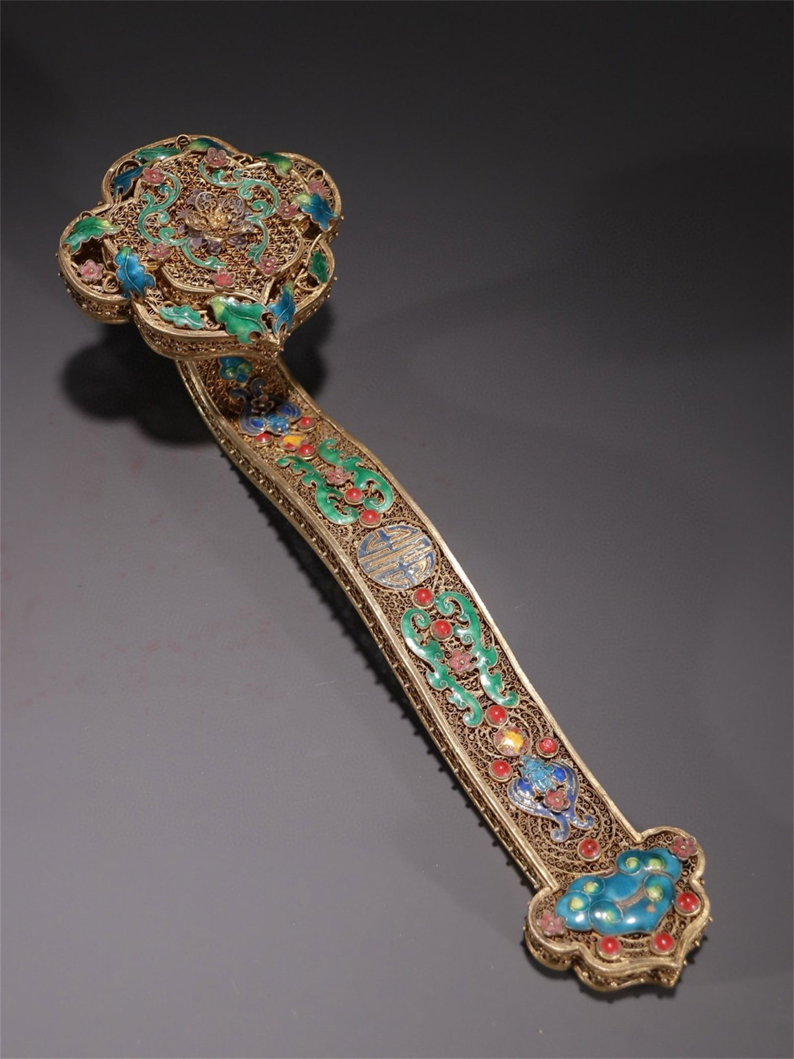 A Chinese Sterling Silver Shou Patterned Ruyi (1 of 9)