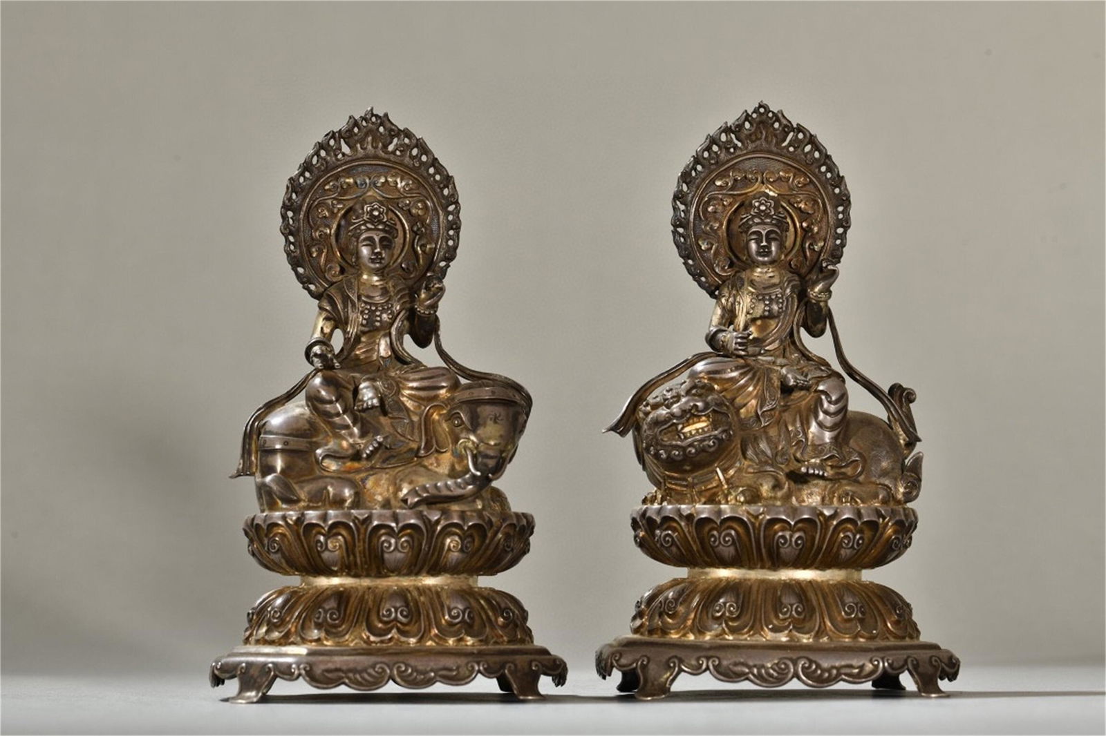 A Pair of Sterling Silver Manjushri Statue (1 of 9)