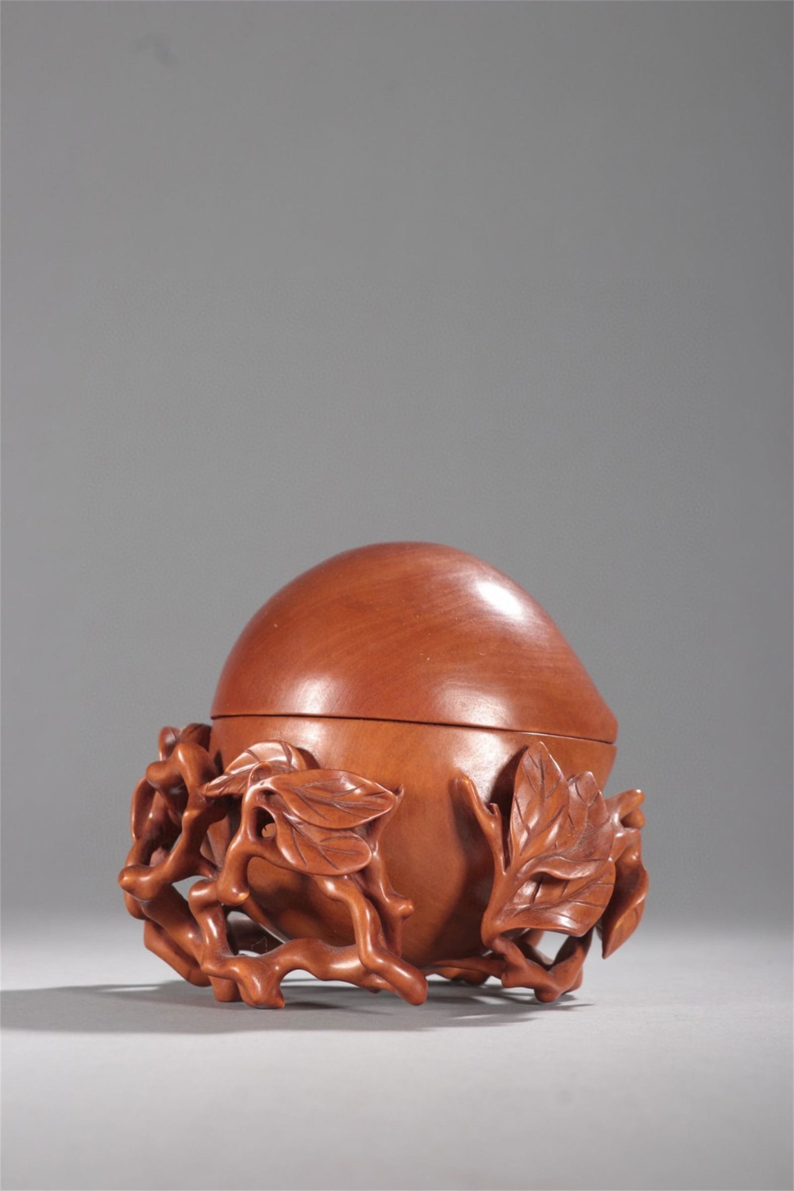 A Chinese Hardwood Peach Shaped Container with Lid (1 of 9)