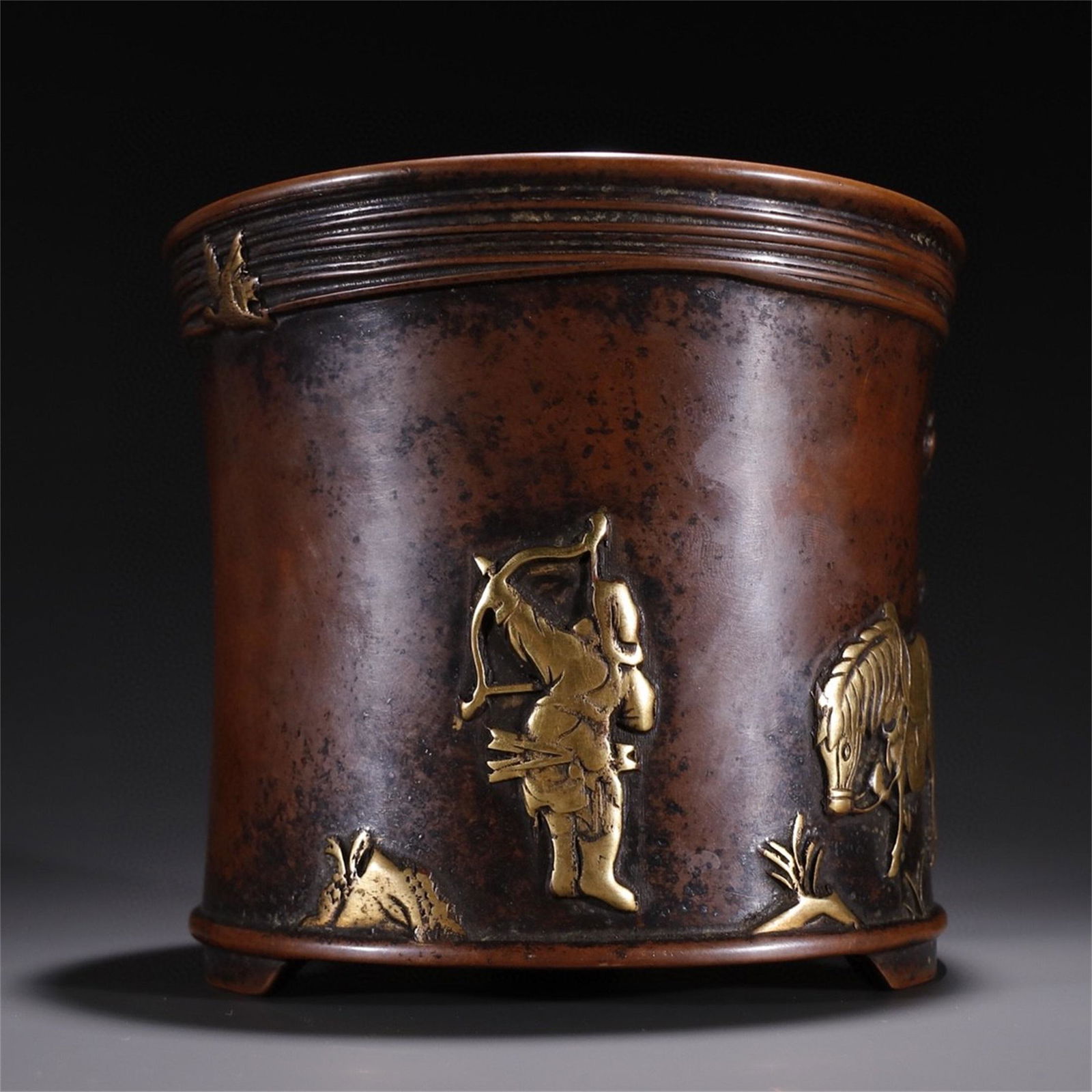 A Chinese Gilt Bronze Brush Pot (1 of 9)
