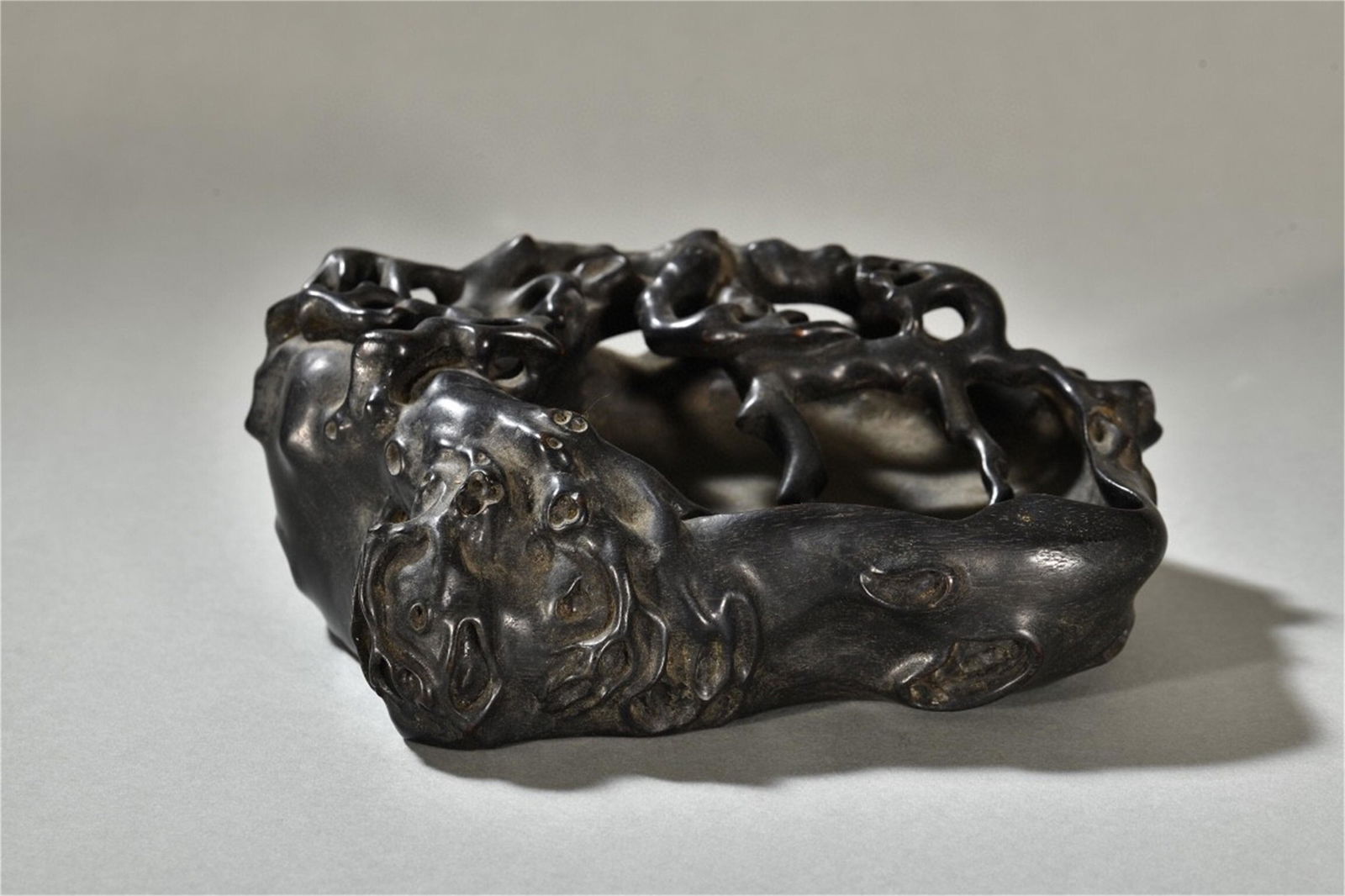 A Chinese Carved Zitan Wood Brush Washer (1 of 9)