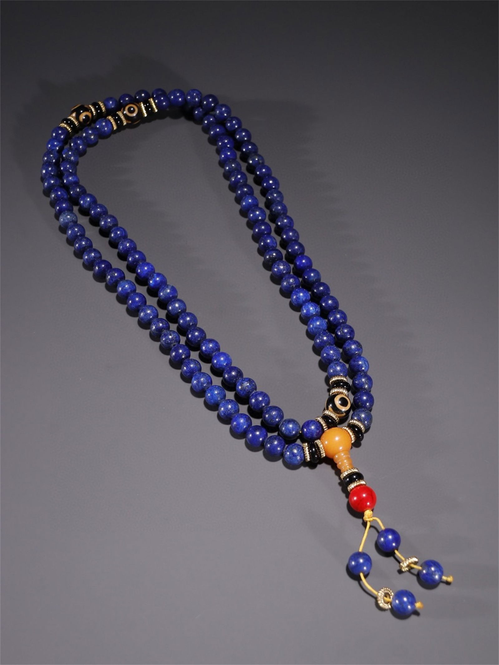 A Chinese Carved Lapis 108 Prayer Beads Bracelet (1 of 9)