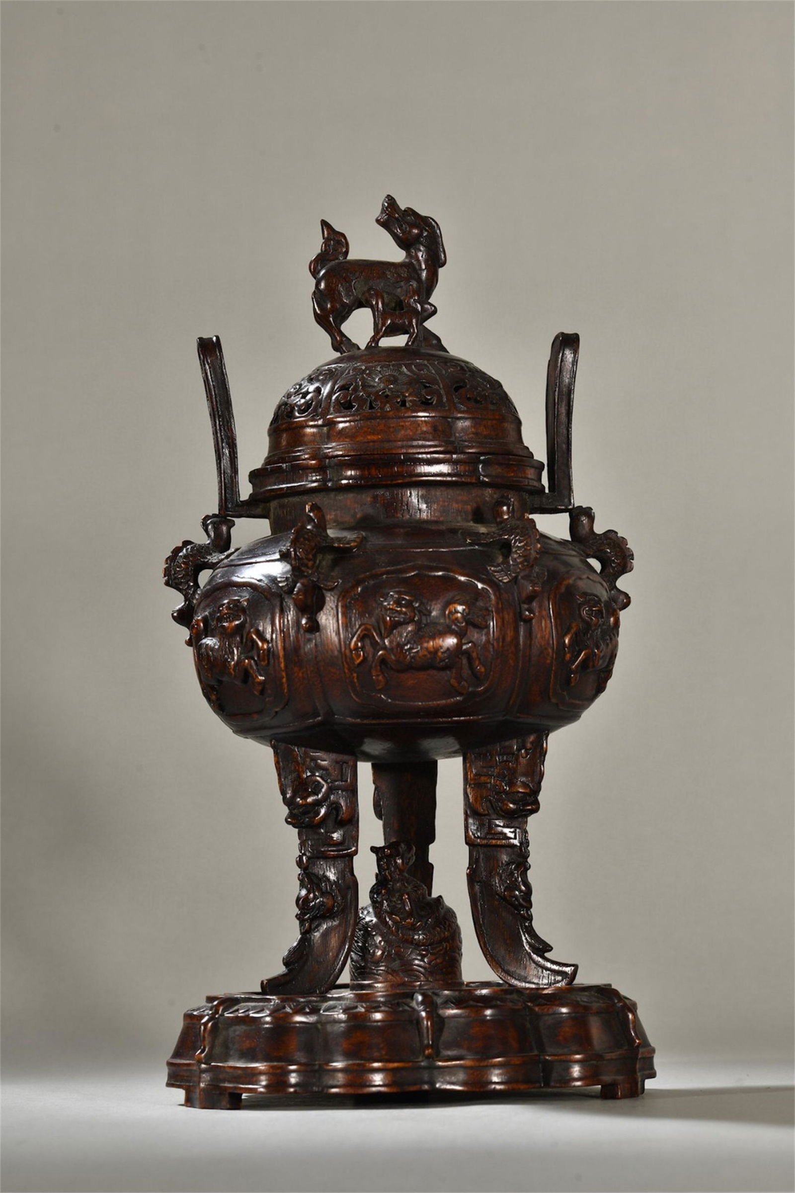 A Chinese Carved Agarwood Beast Shaped Incense Burner (1 of 9)