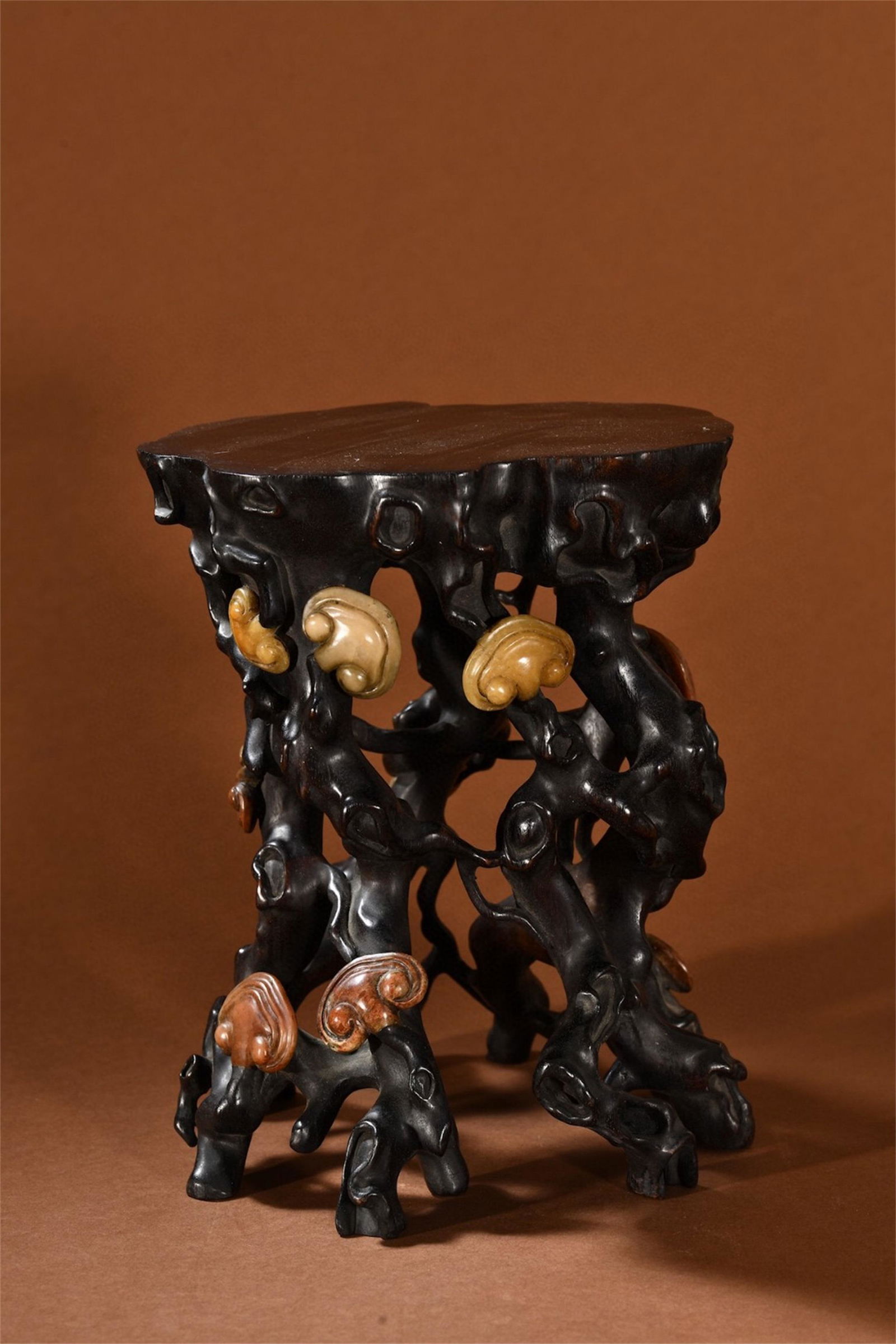 A Chinese Zitan Wood Pedestal with Shoushan Stone Inlaid (1 of 9)