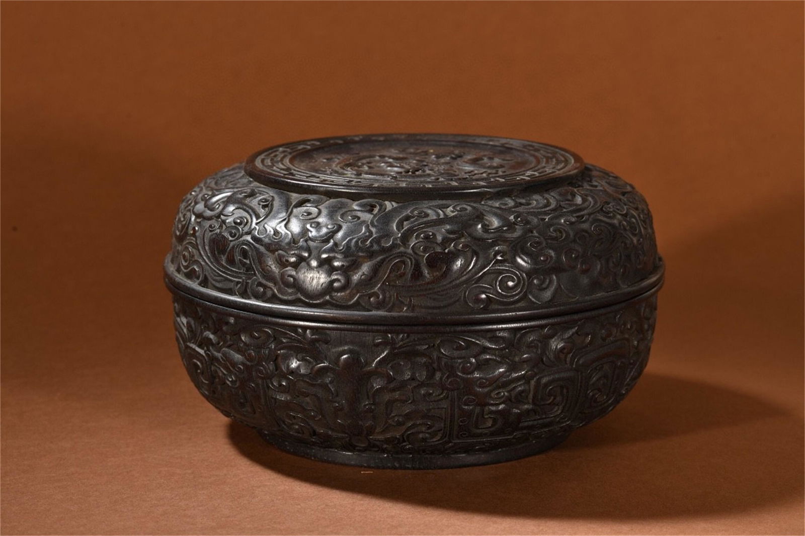 A Chinese Zitan Wood Lidded Container with Dragon (1 of 9)