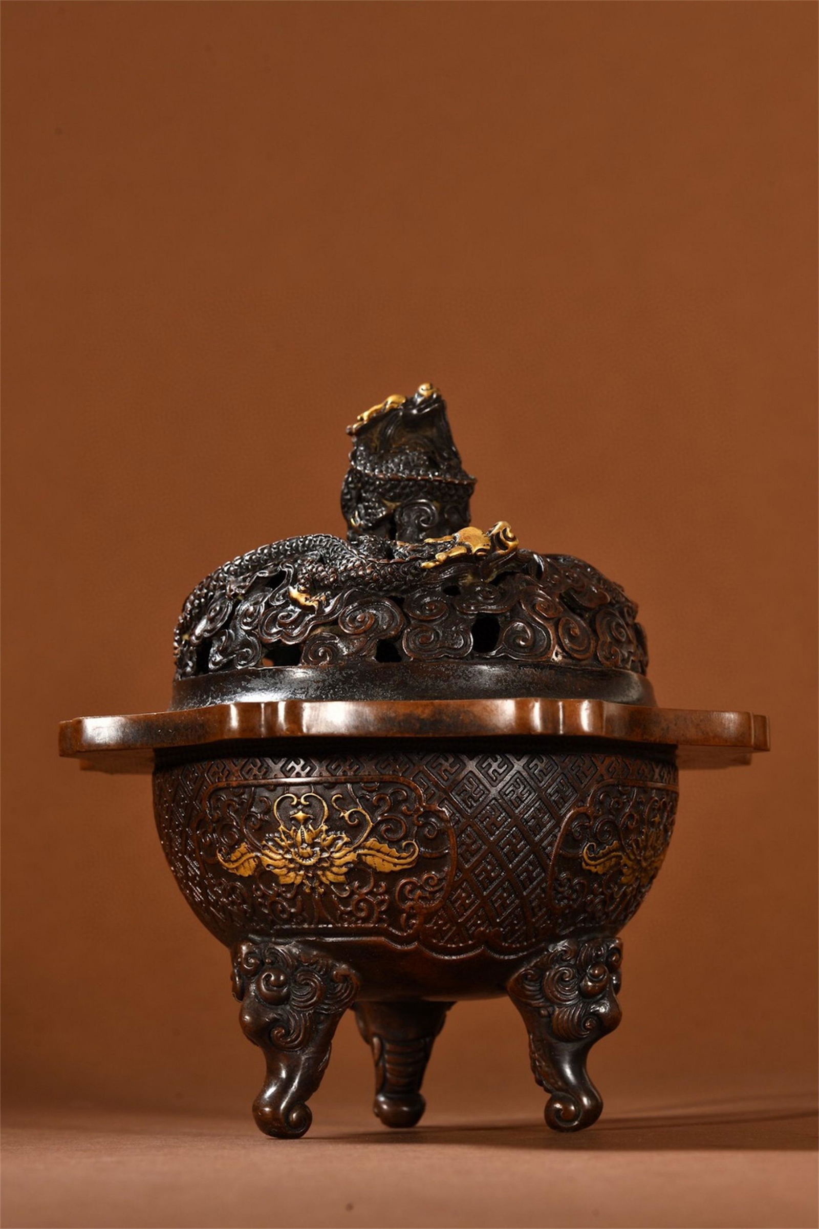 A Chinese Bronze Dragon Topped Incense Burners (1 of 9)