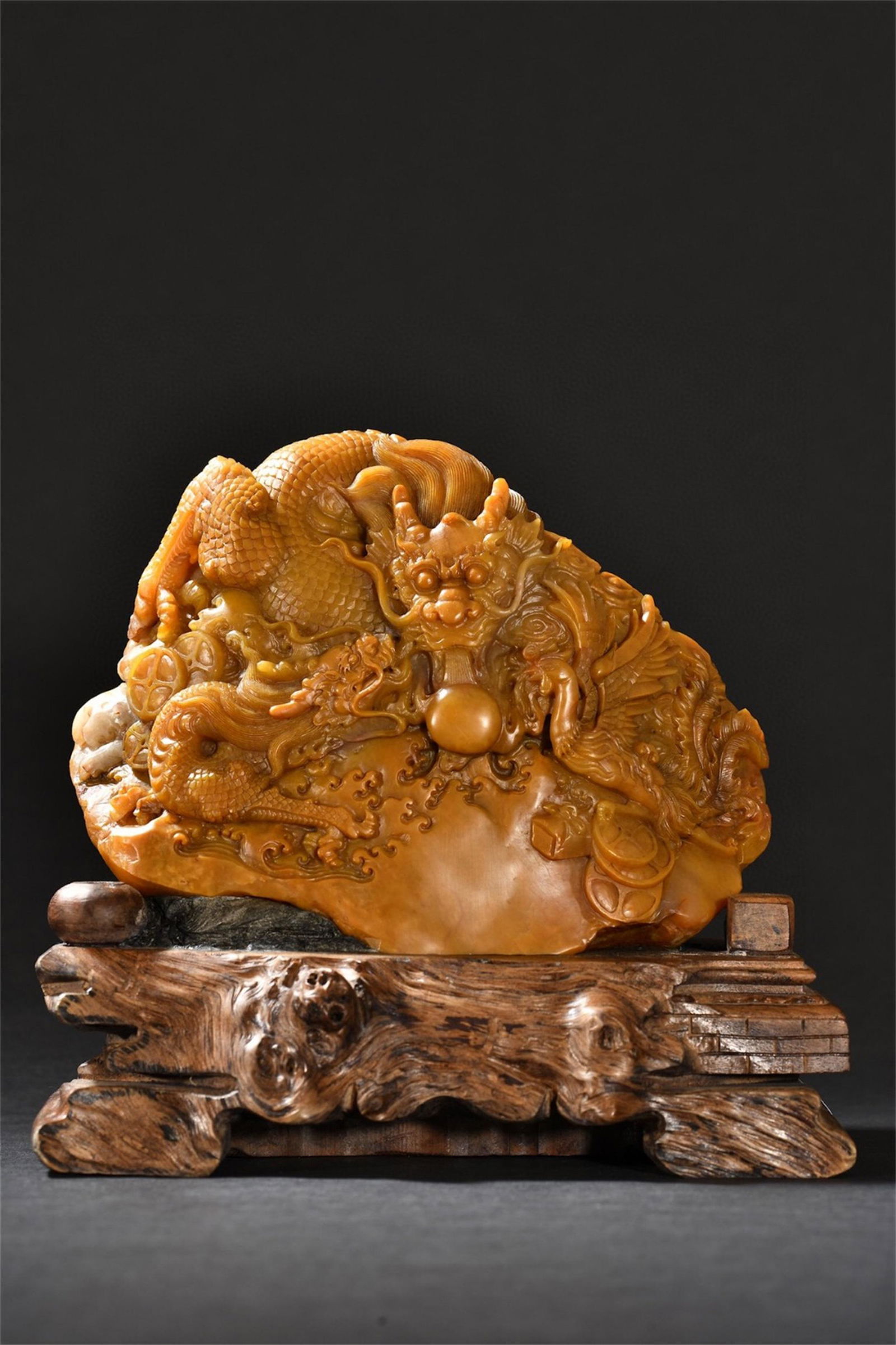A Chinese Carved Tianhuang Stone Decoration with Dragon & Phoenix (1 of 9)